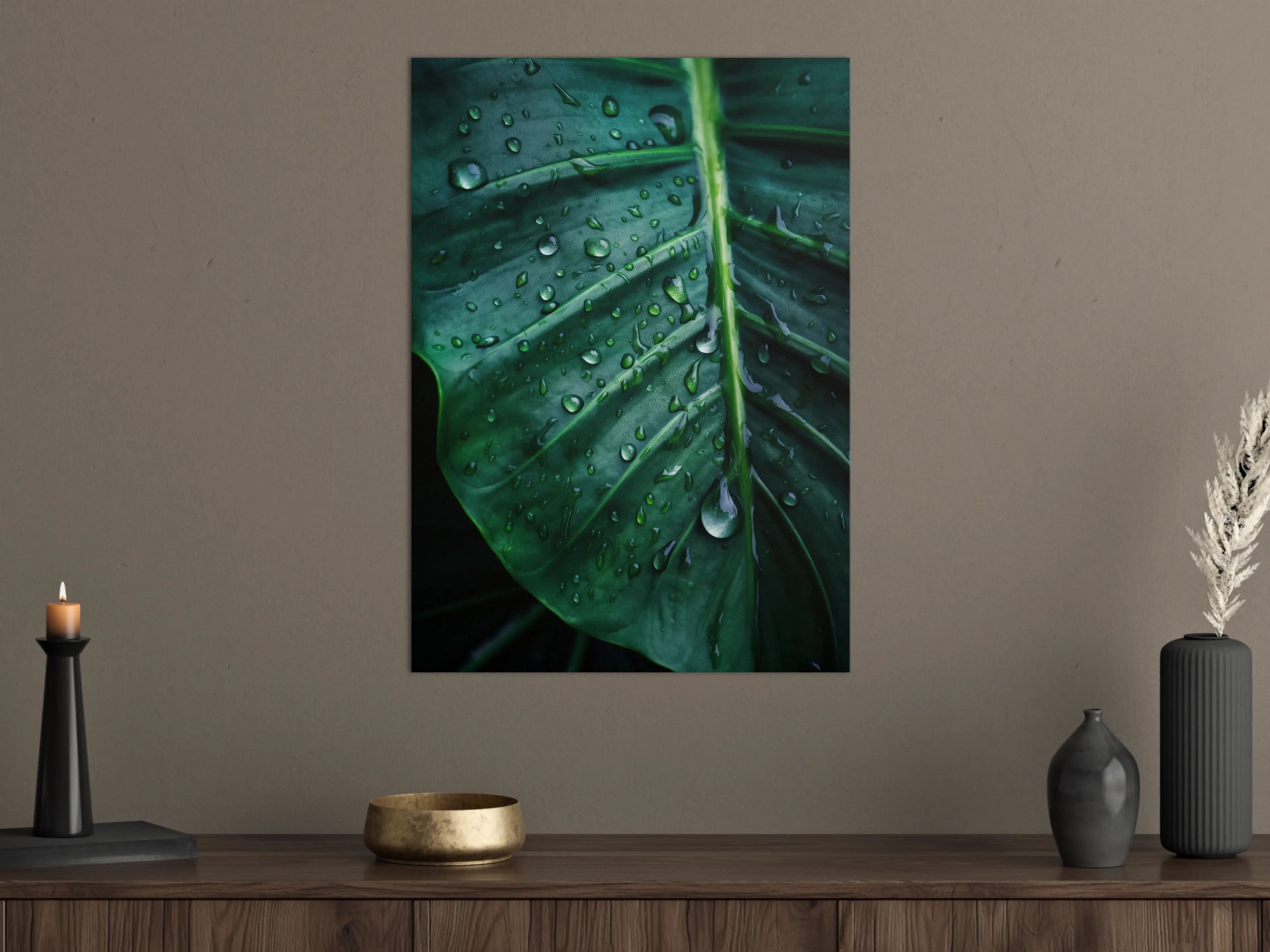 Große Wandbilder - Silbrige Blätter im Morgentau