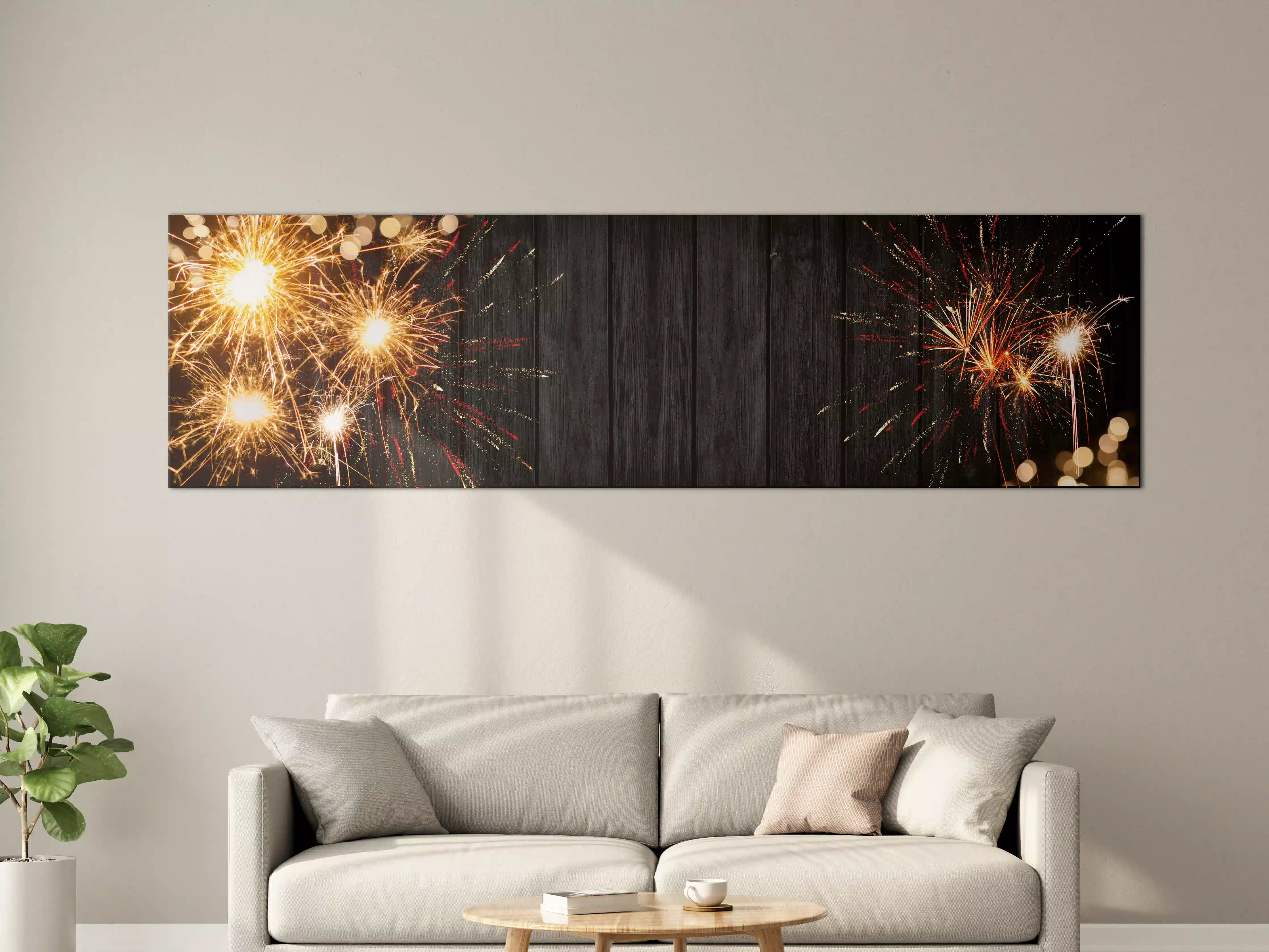 Große Wandbilder - Silvester-Feuerwerk Rustikal-Holz
