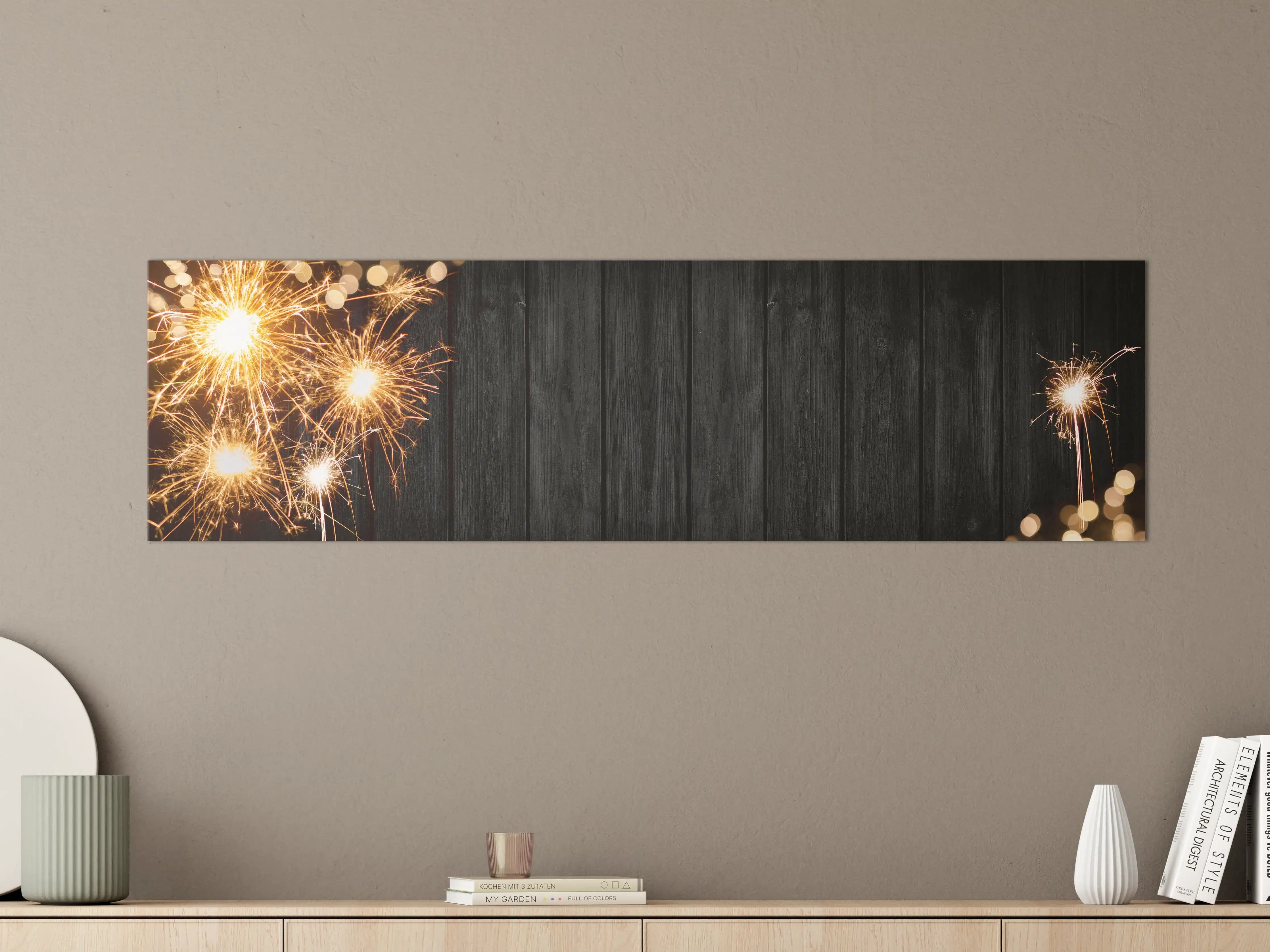 Große Wandbilder - Silvester Feuerwerk Schwarz Gold