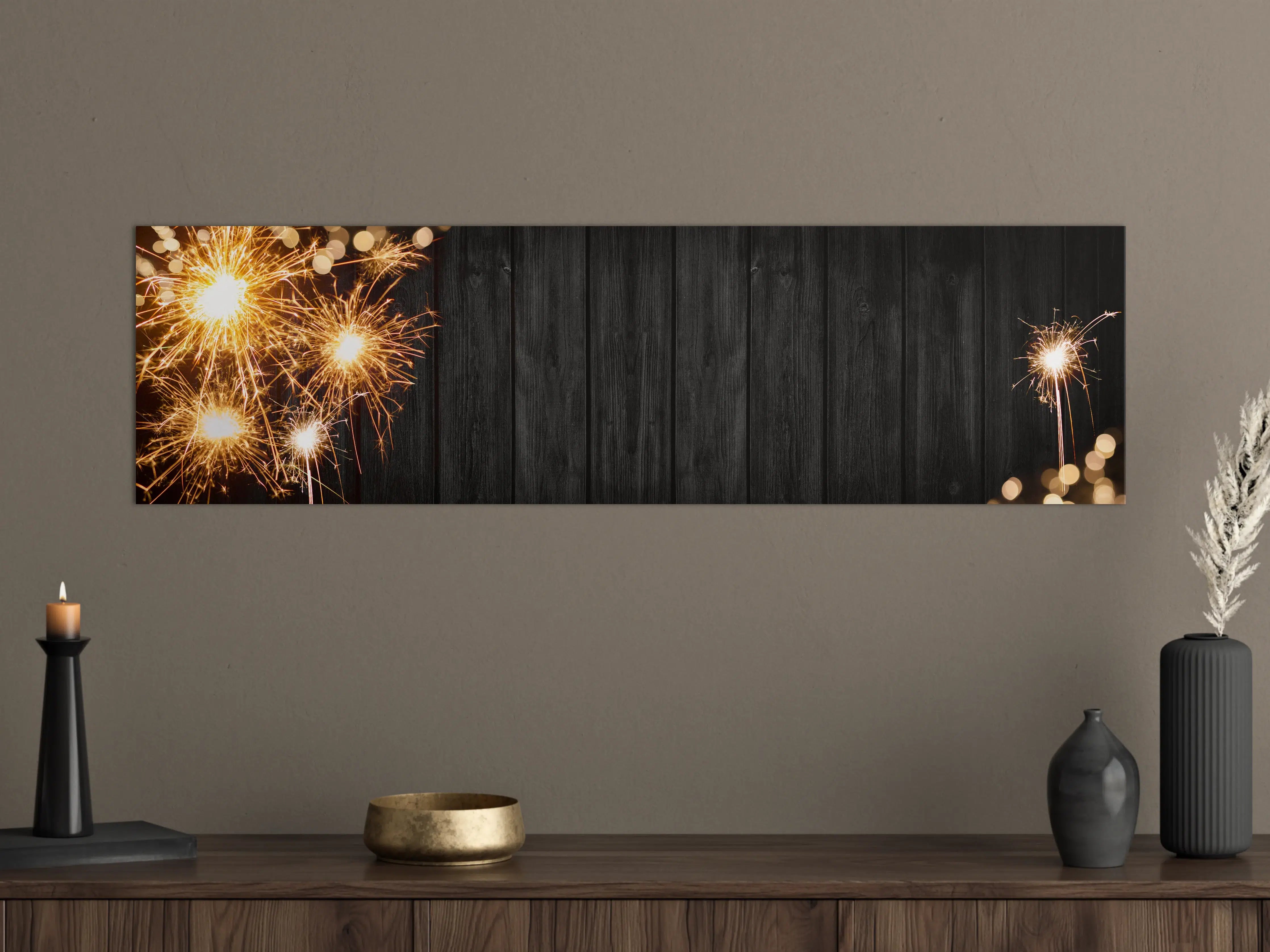 Große Wandbilder - Silvester Feuerwerk Schwarz Gold