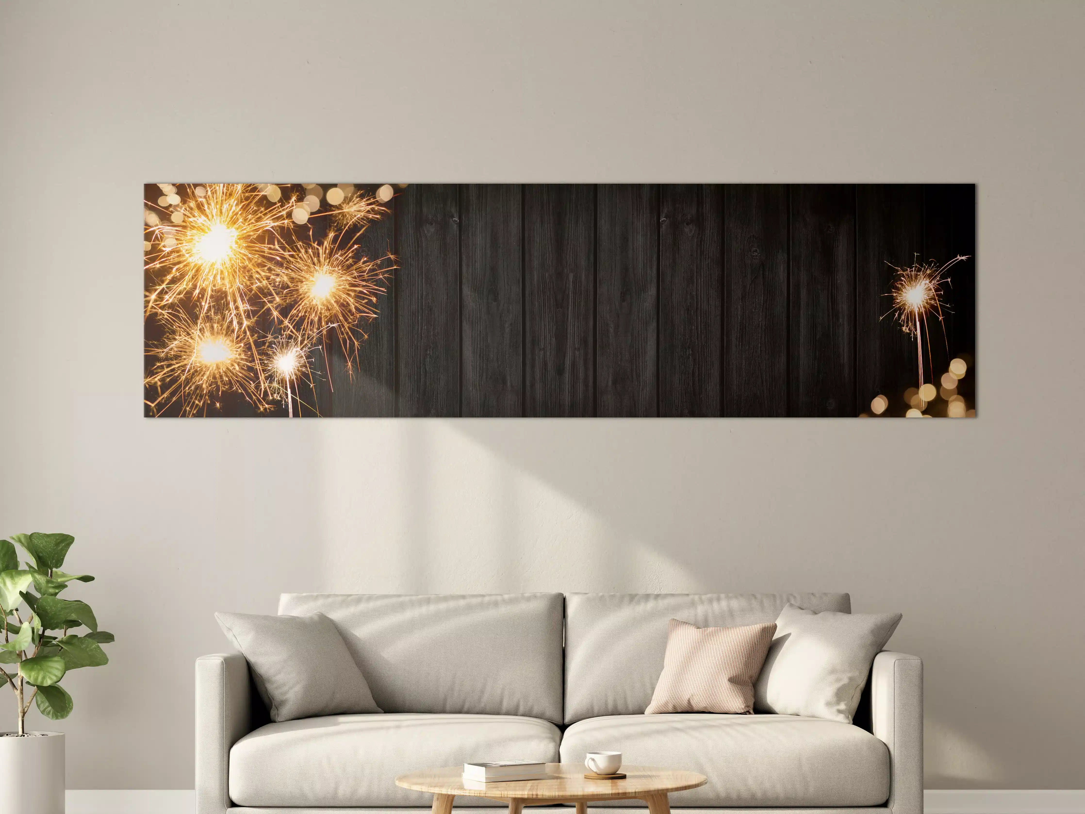 Große Wandbilder - Silvester Feuerwerk Schwarz Gold