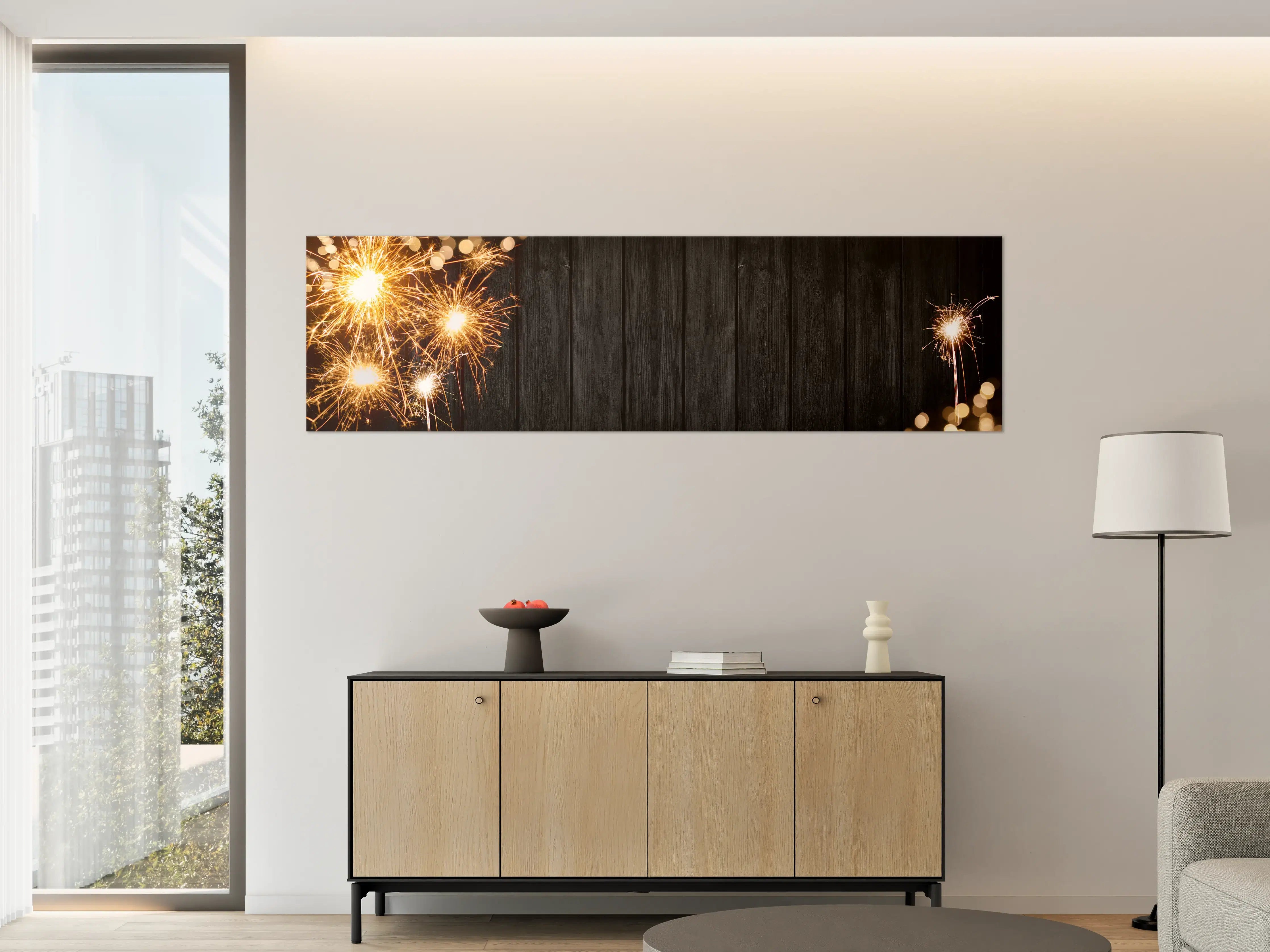 Große Wandbilder - Silvester Feuerwerk Schwarz Gold