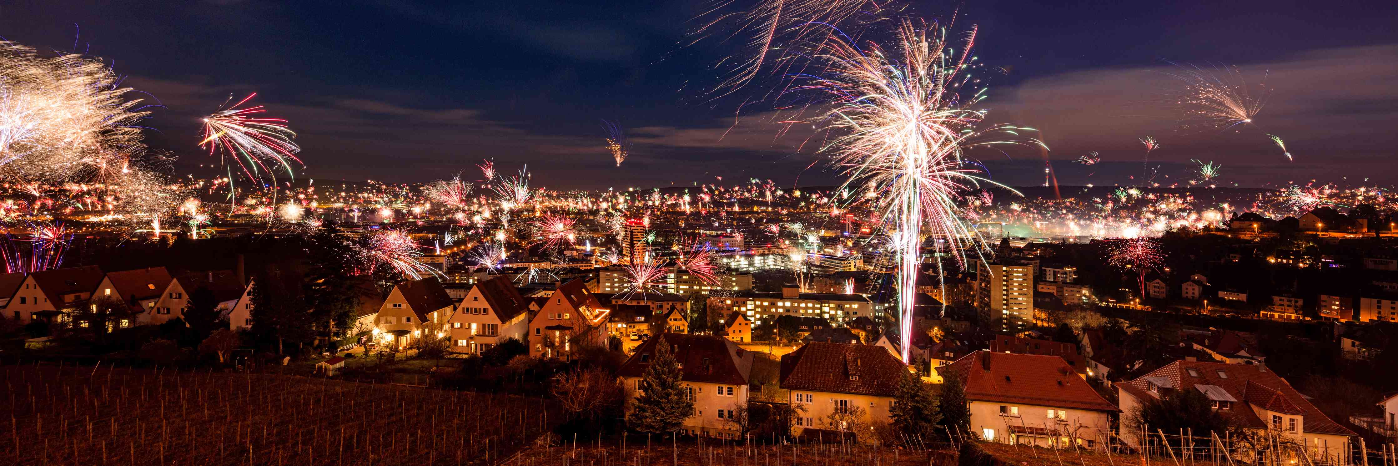 Große Wandbilder-Silvester Feuerwerk über Stuttgart