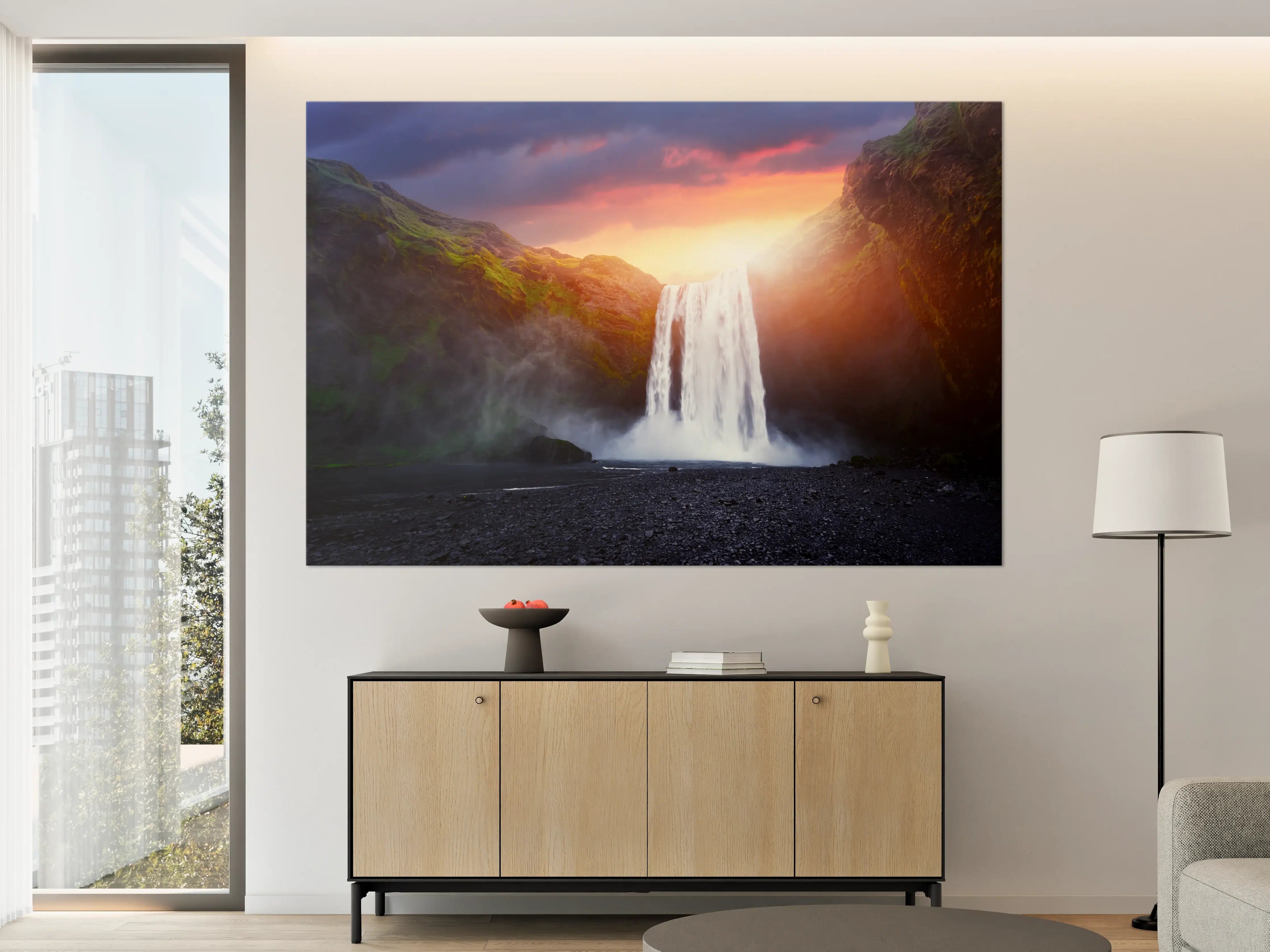 Große Wandbilder - Skogafoss Wasserfall bei Sonnenuntergang