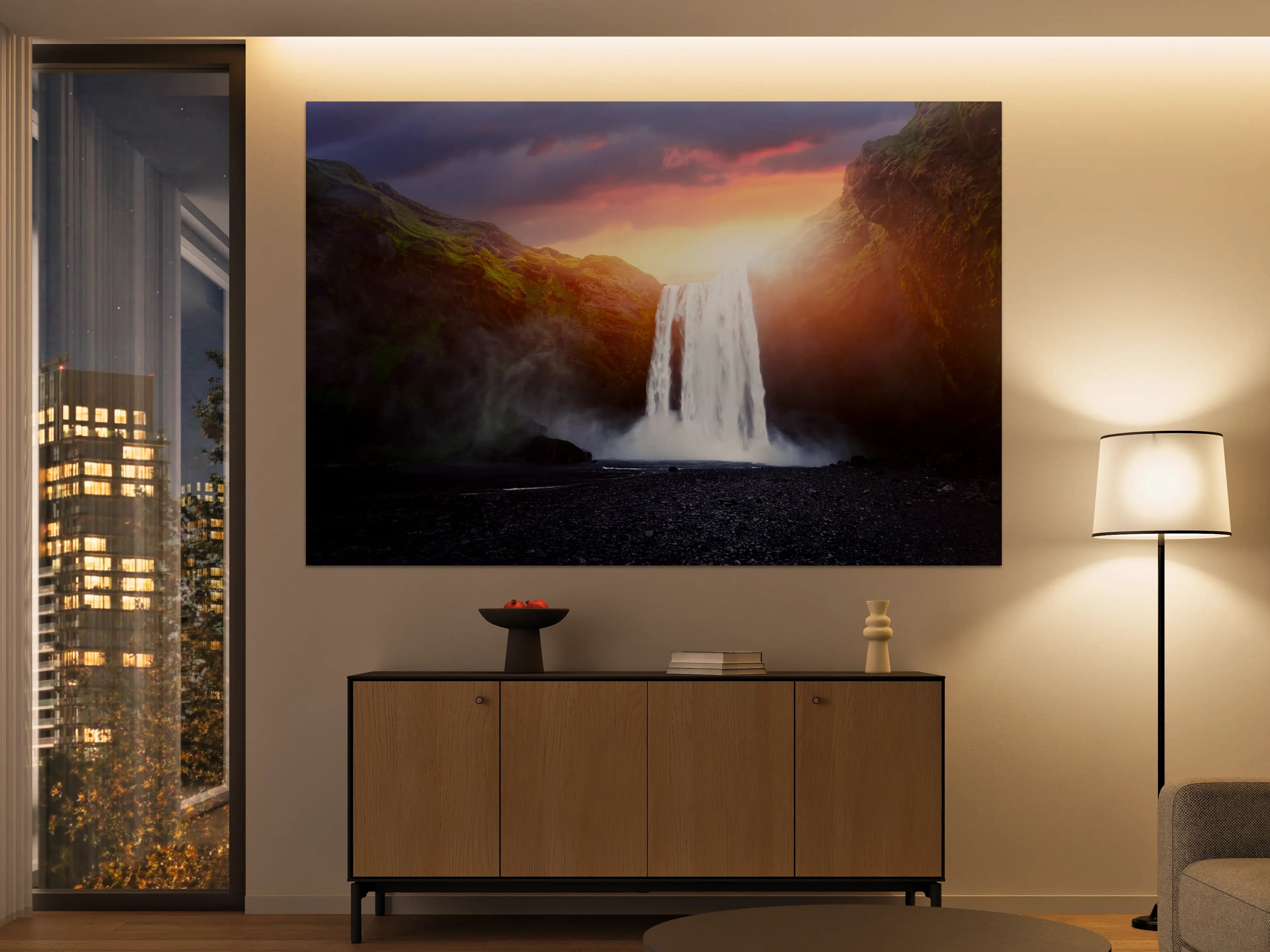 Große Wandbilder - Skogafoss Wasserfall bei Sonnenuntergang