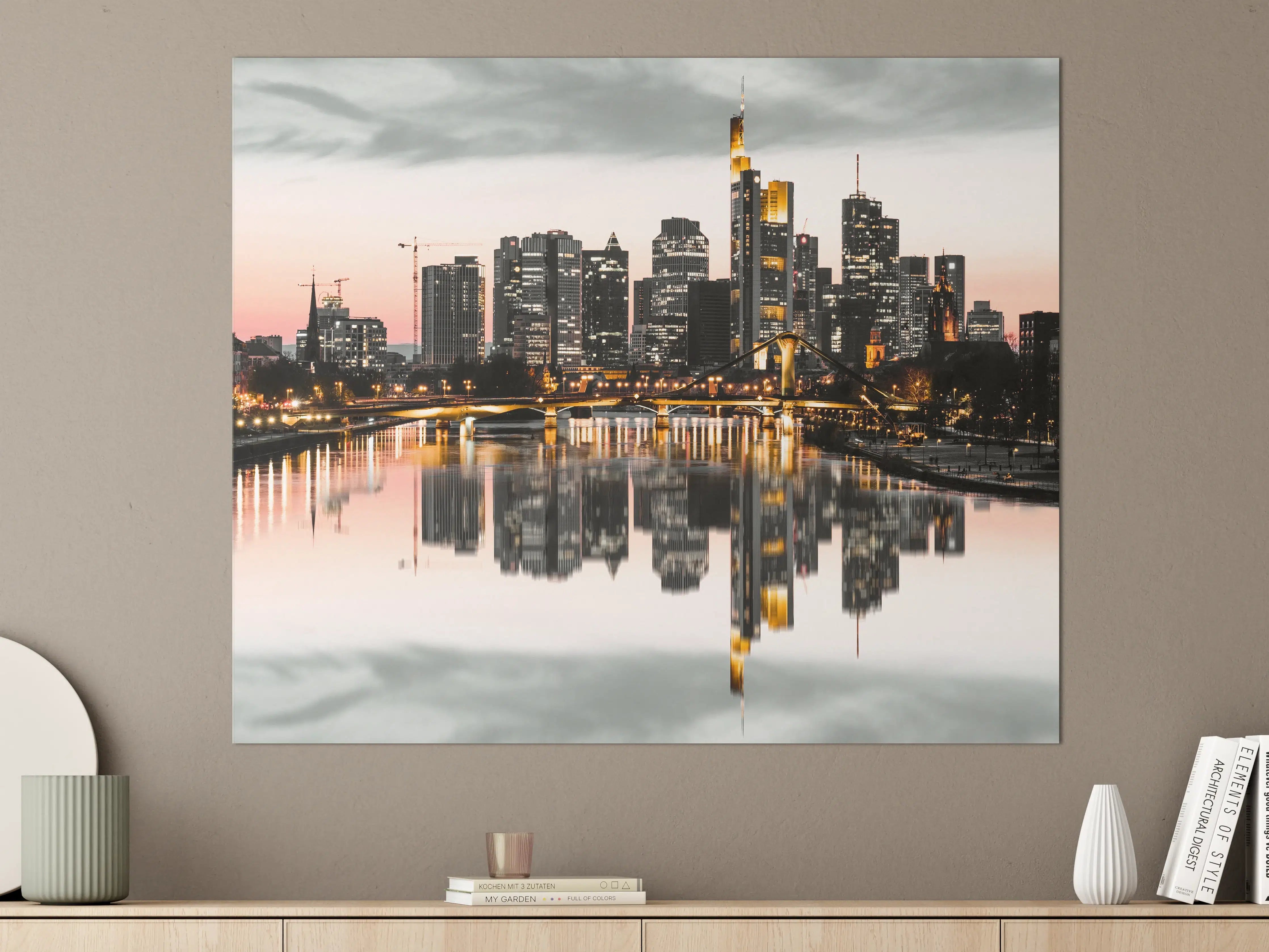 Große Wandbilder - Skyline Frankfurt mit Wasser Spiegelung