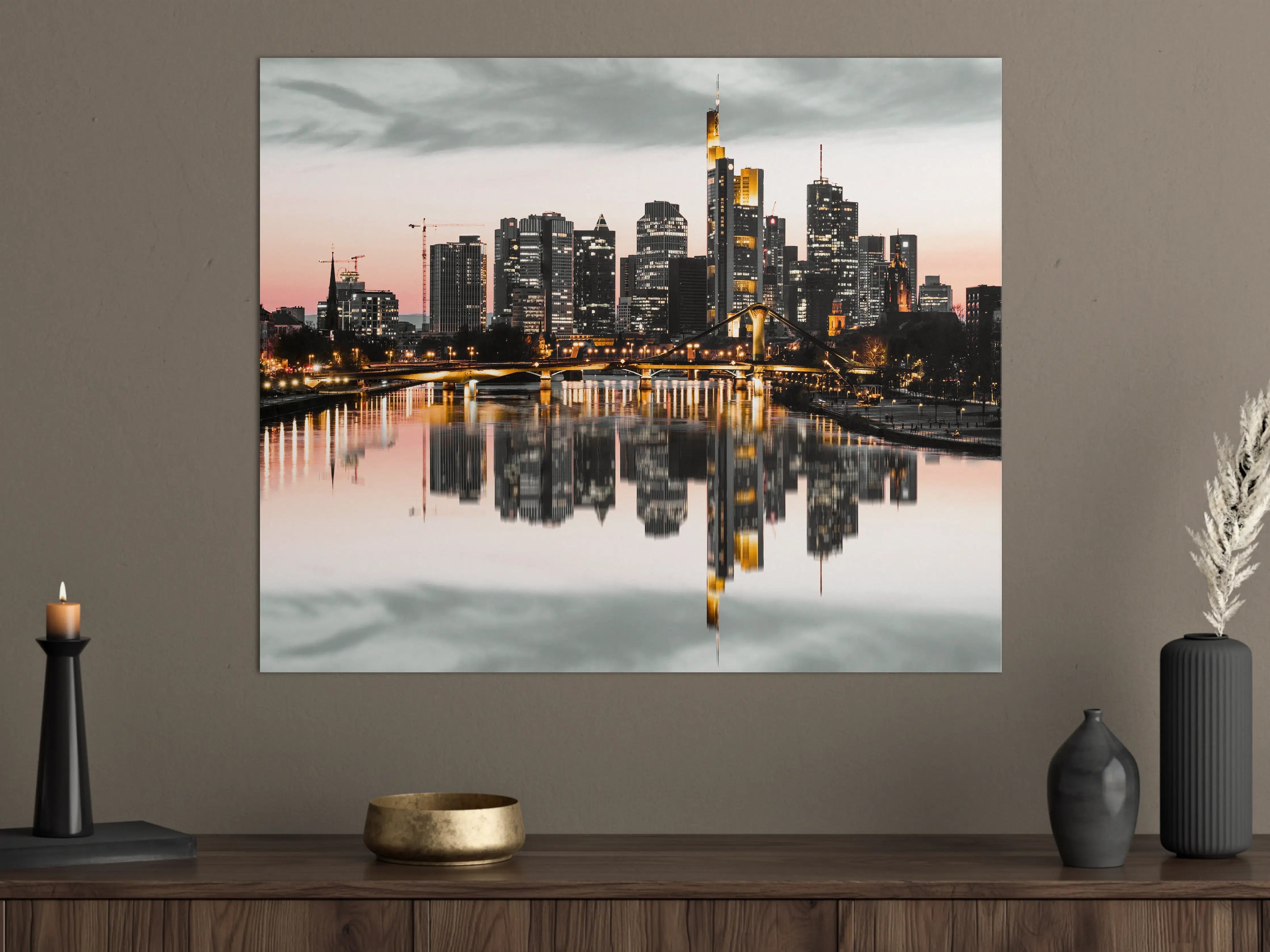 Große Wandbilder - Skyline Frankfurt mit Wasser Spiegelung