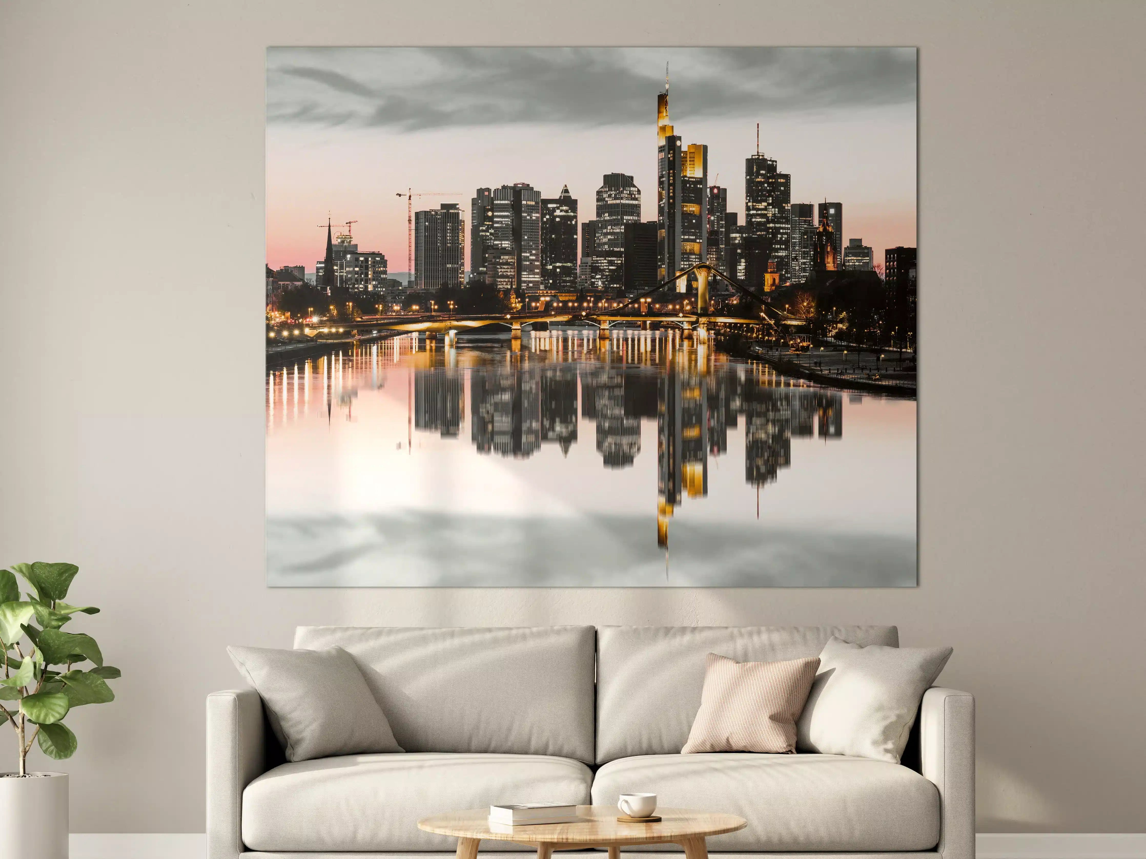 Große Wandbilder - Skyline Frankfurt mit Wasser Spiegelung