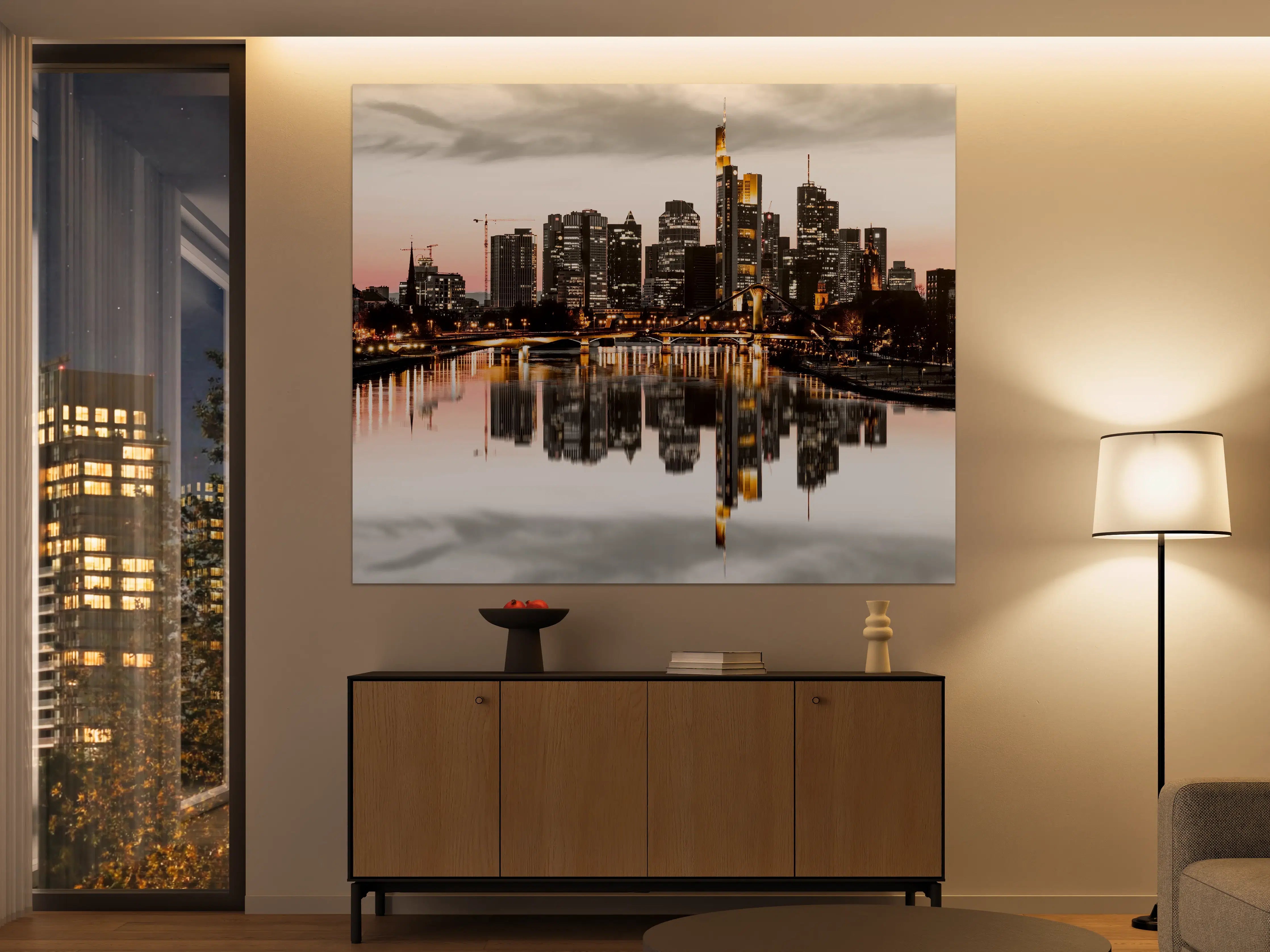 Große Wandbilder - Skyline Frankfurt mit Wasser Spiegelung