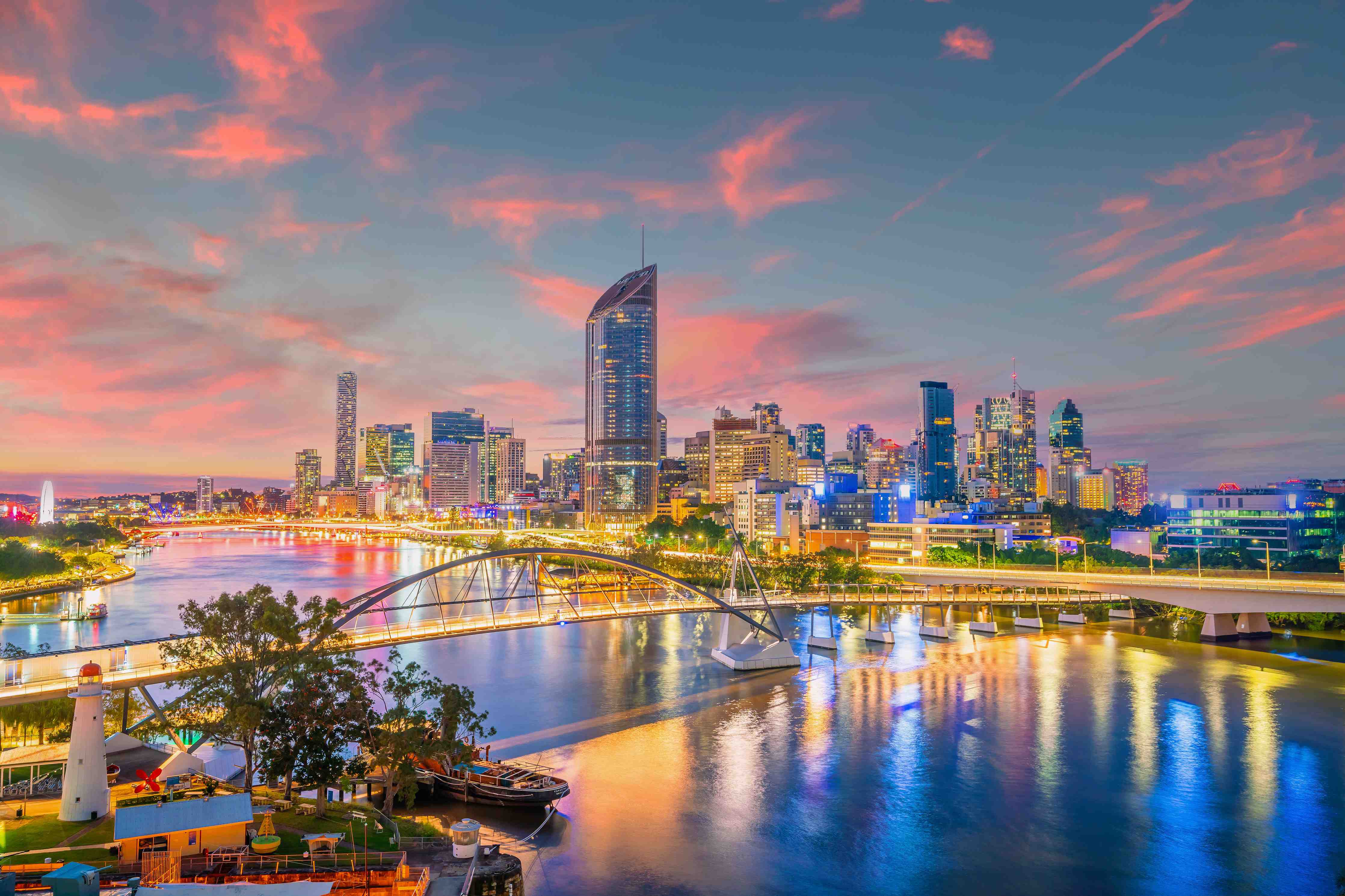 Große Wandbilder-Skyline von Brisbane bei Sonnenuntergang
