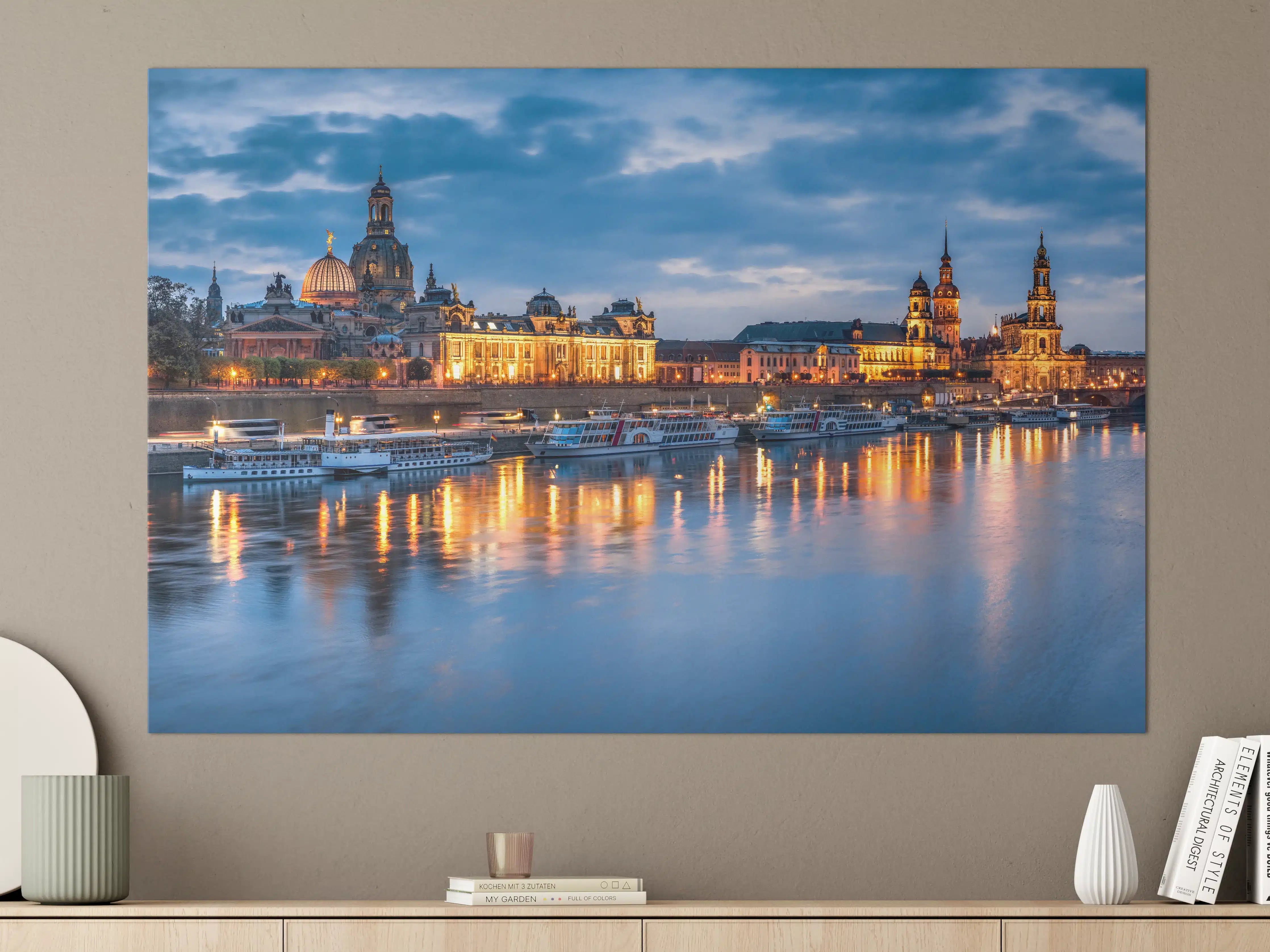Große Wandbilder - Skyline von Dresden am Elbufer bei Nacht