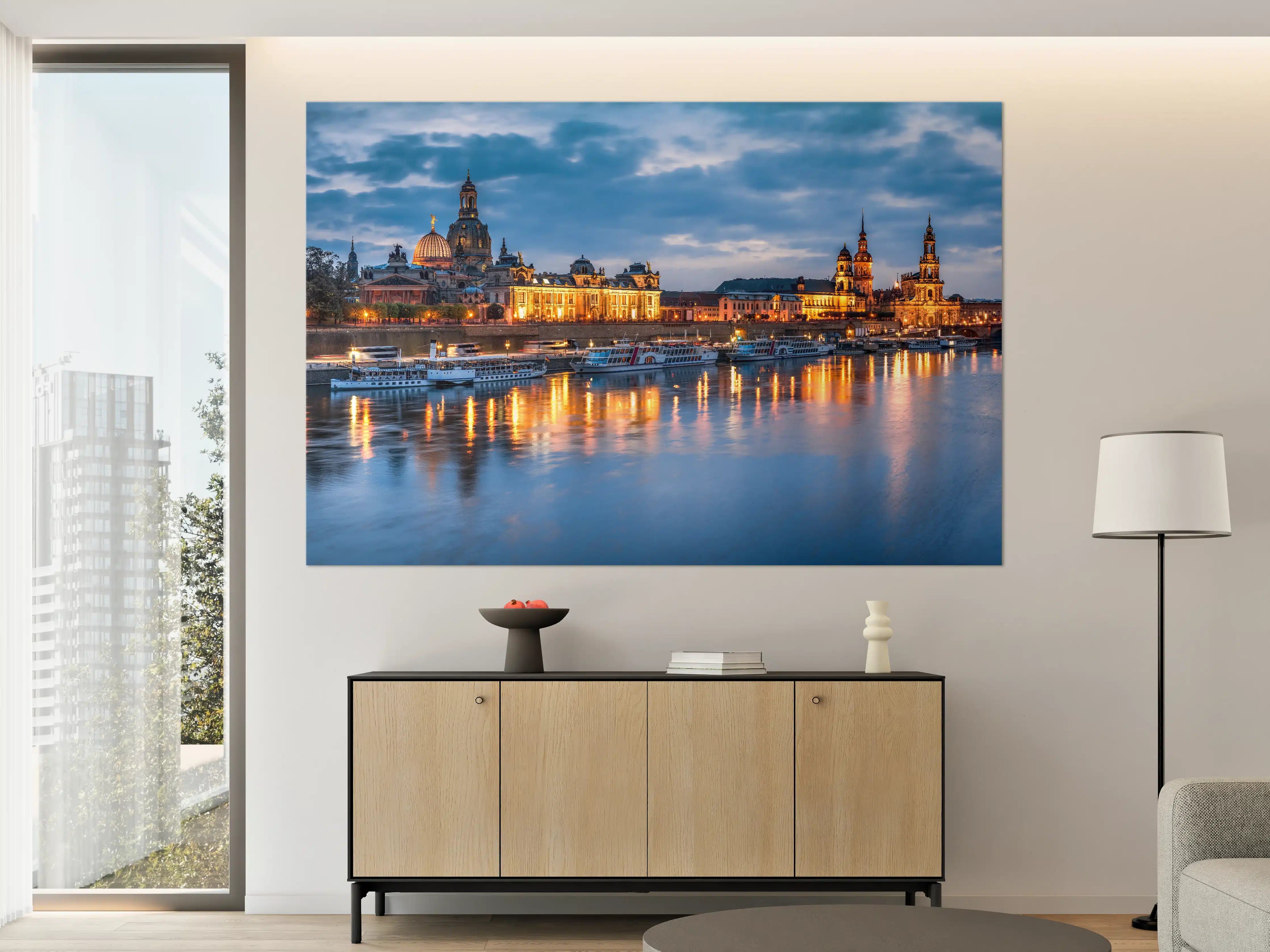 Große Wandbilder - Skyline von Dresden am Elbufer bei Nacht