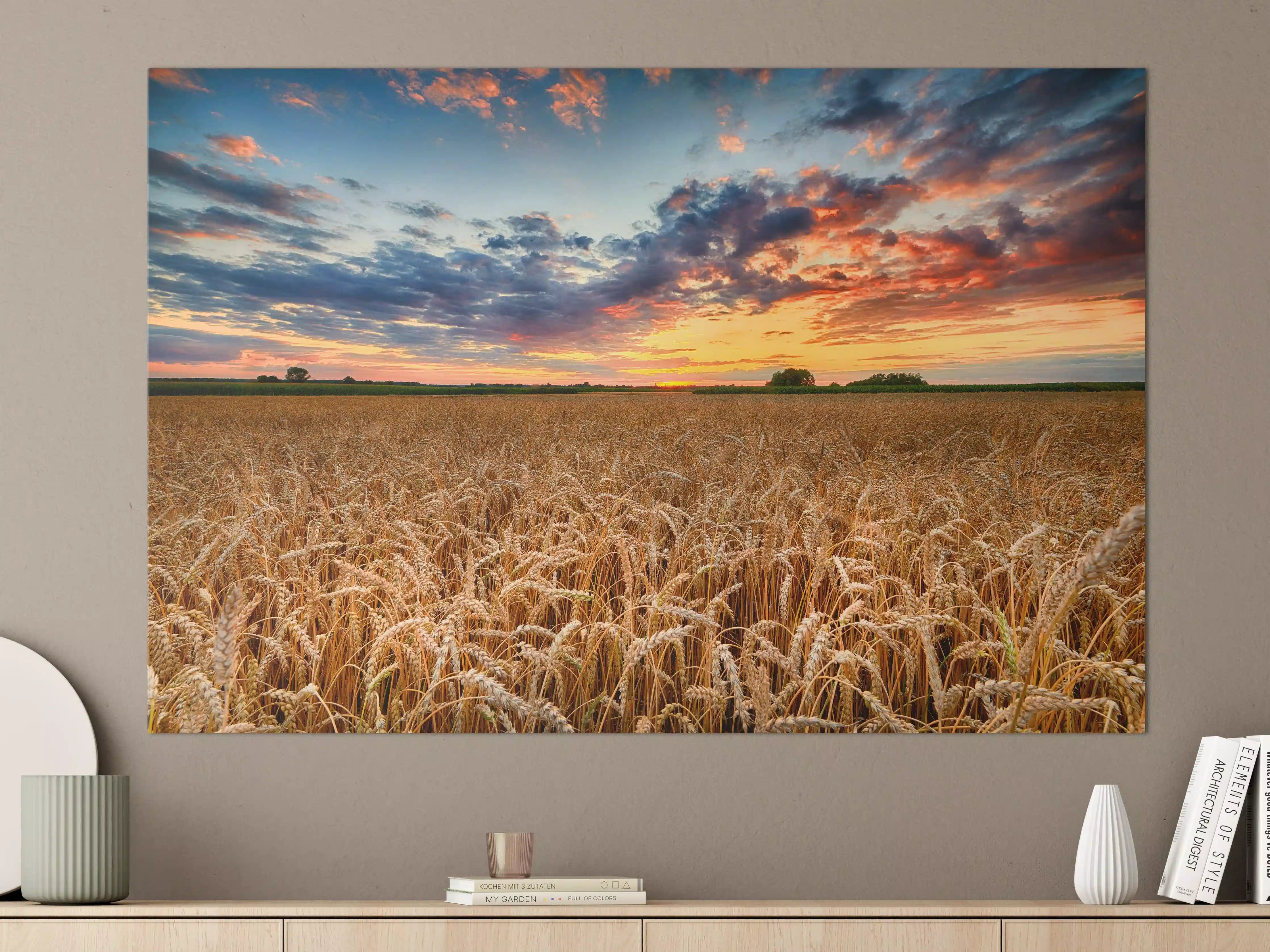 Große Wandbilder - Sommer-Sonnenaufgang über Weizenfeldern in der Ukraine