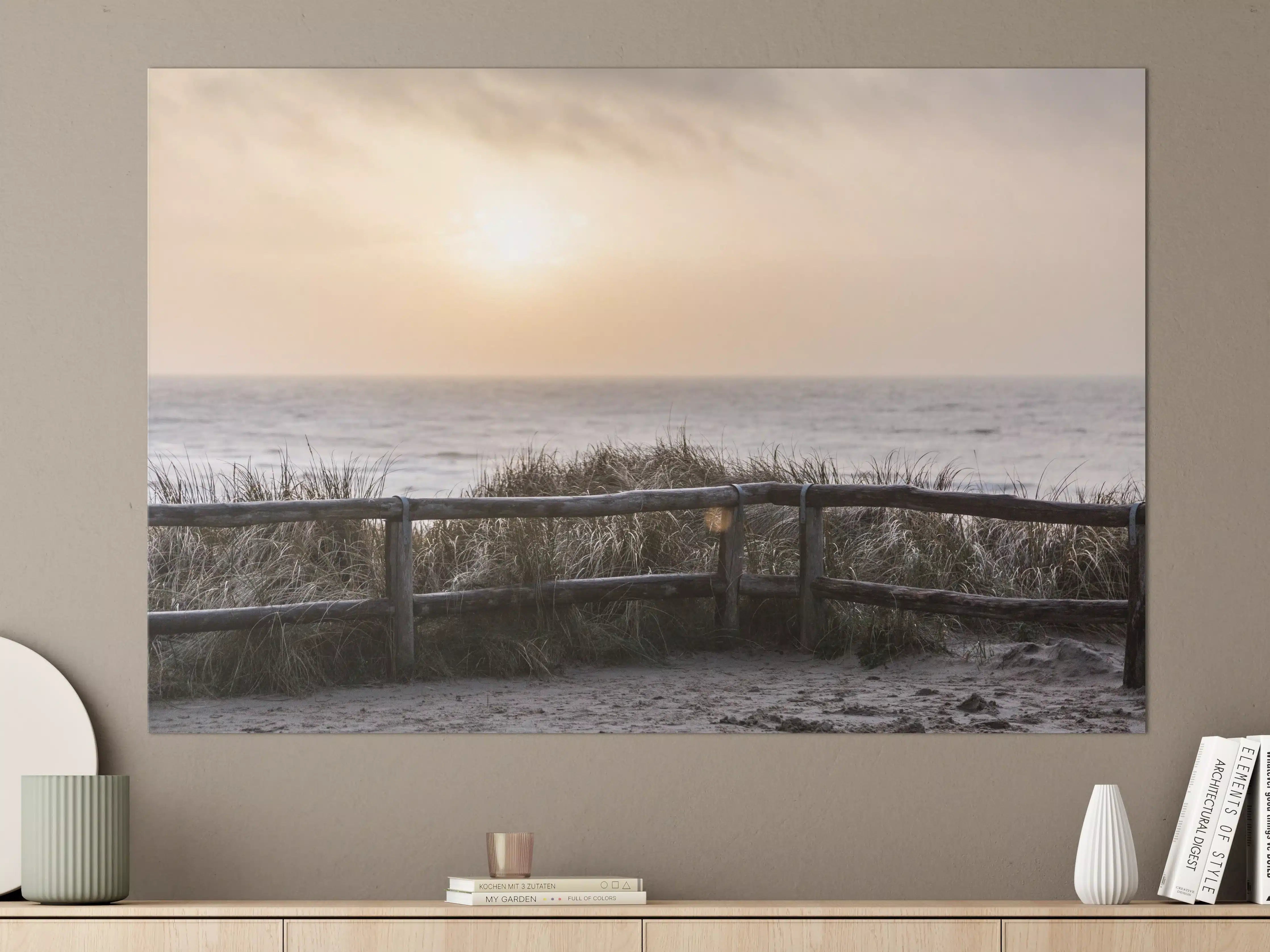 Große Wandbilder - Sonnenaufgang am Strand mit Dünen