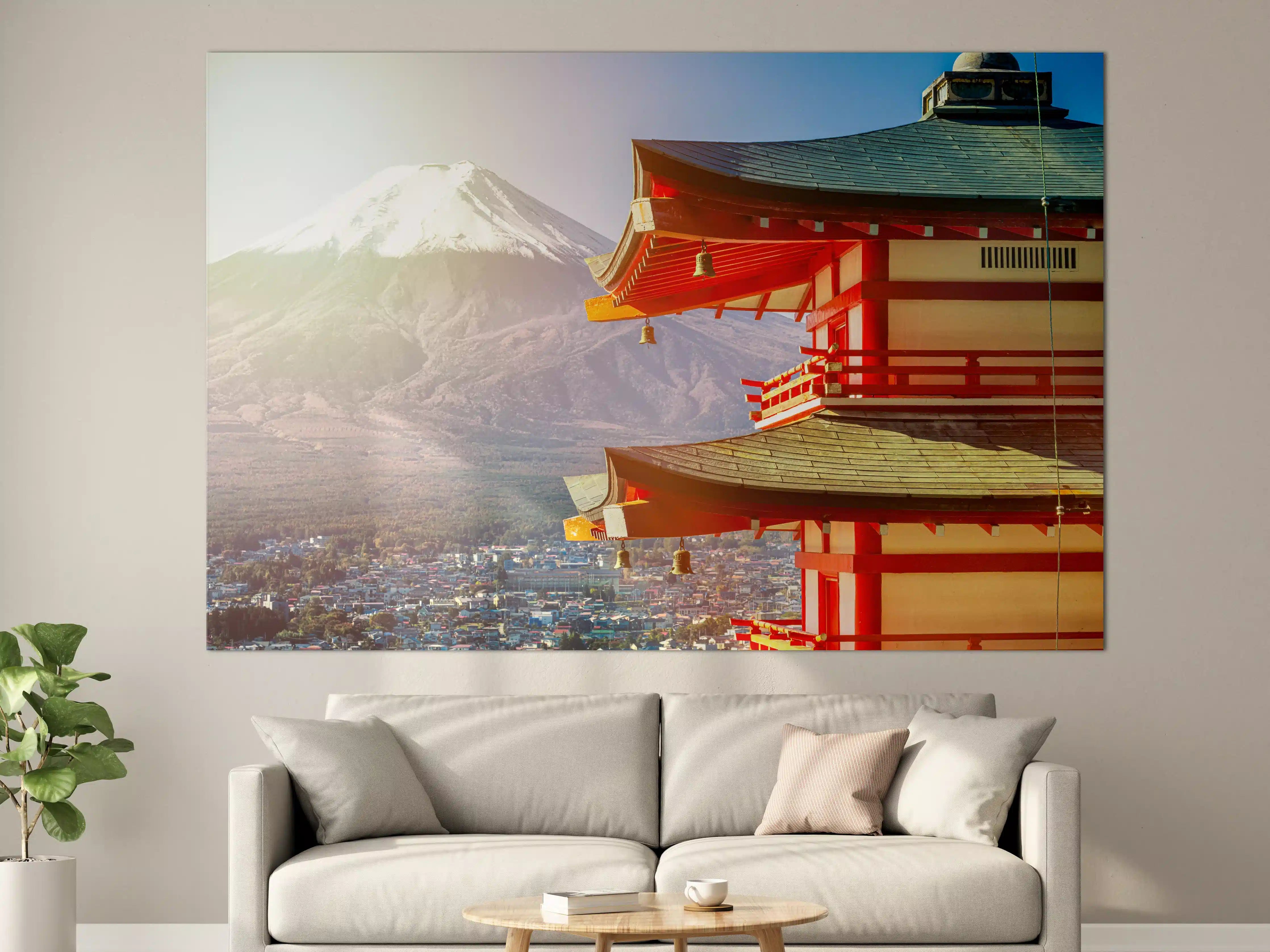 Große Wandbilder - Sonnenaufgang des Berges Fuji und rote Pagode