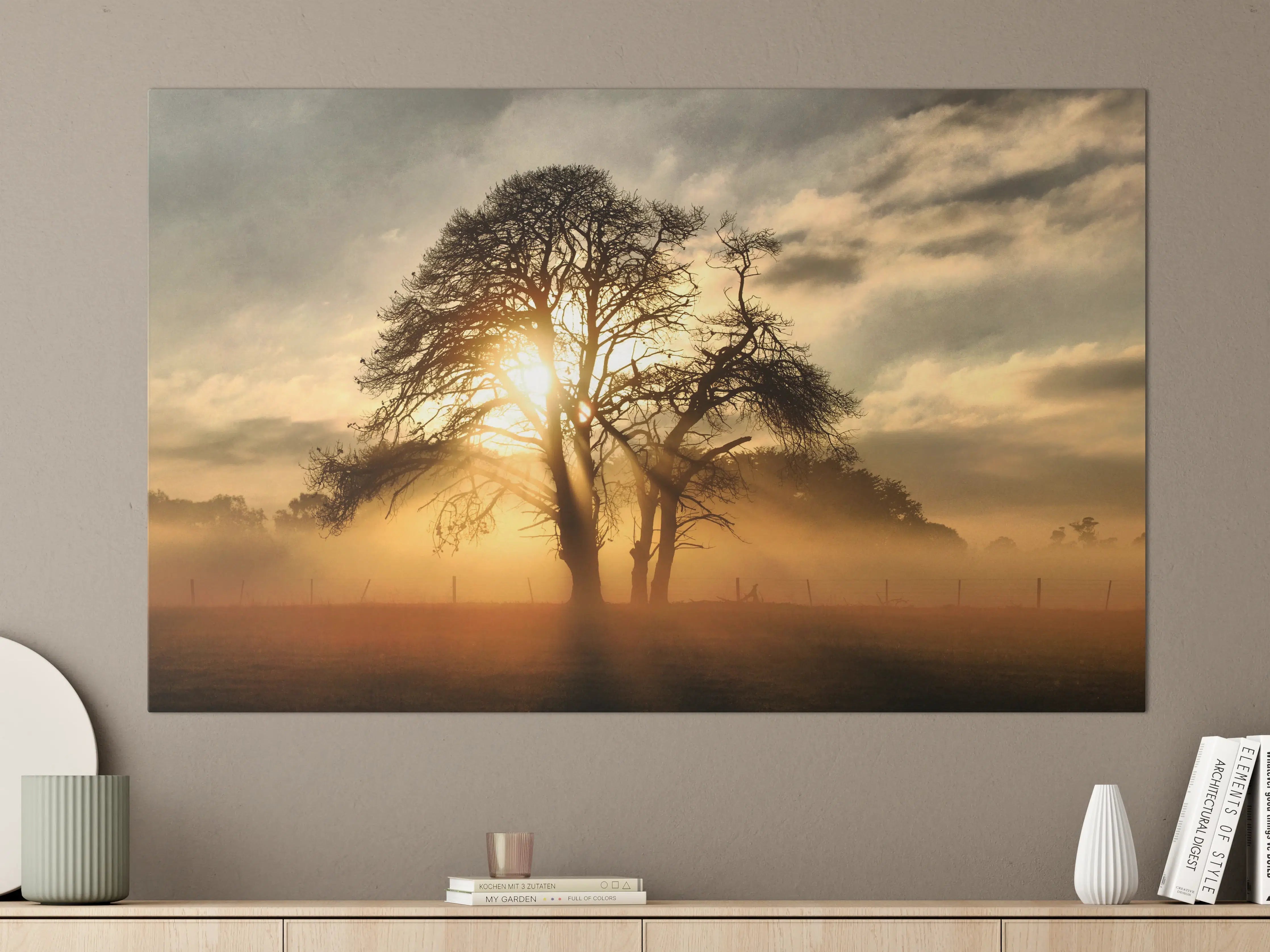 Große Wandbilder - Sonnenaufgang hinter Baum Silhouette