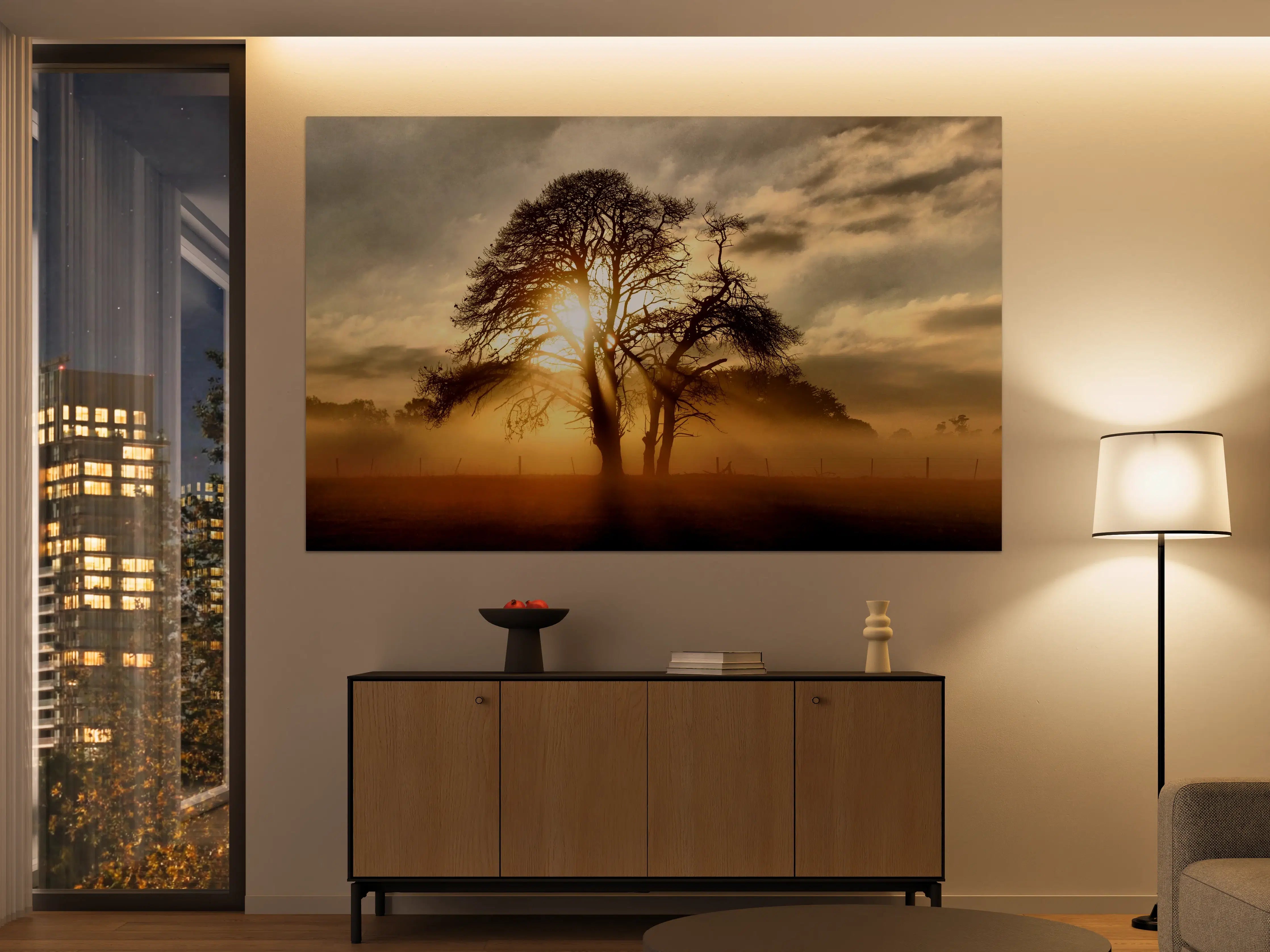 Große Wandbilder - Sonnenaufgang hinter Baum Silhouette
