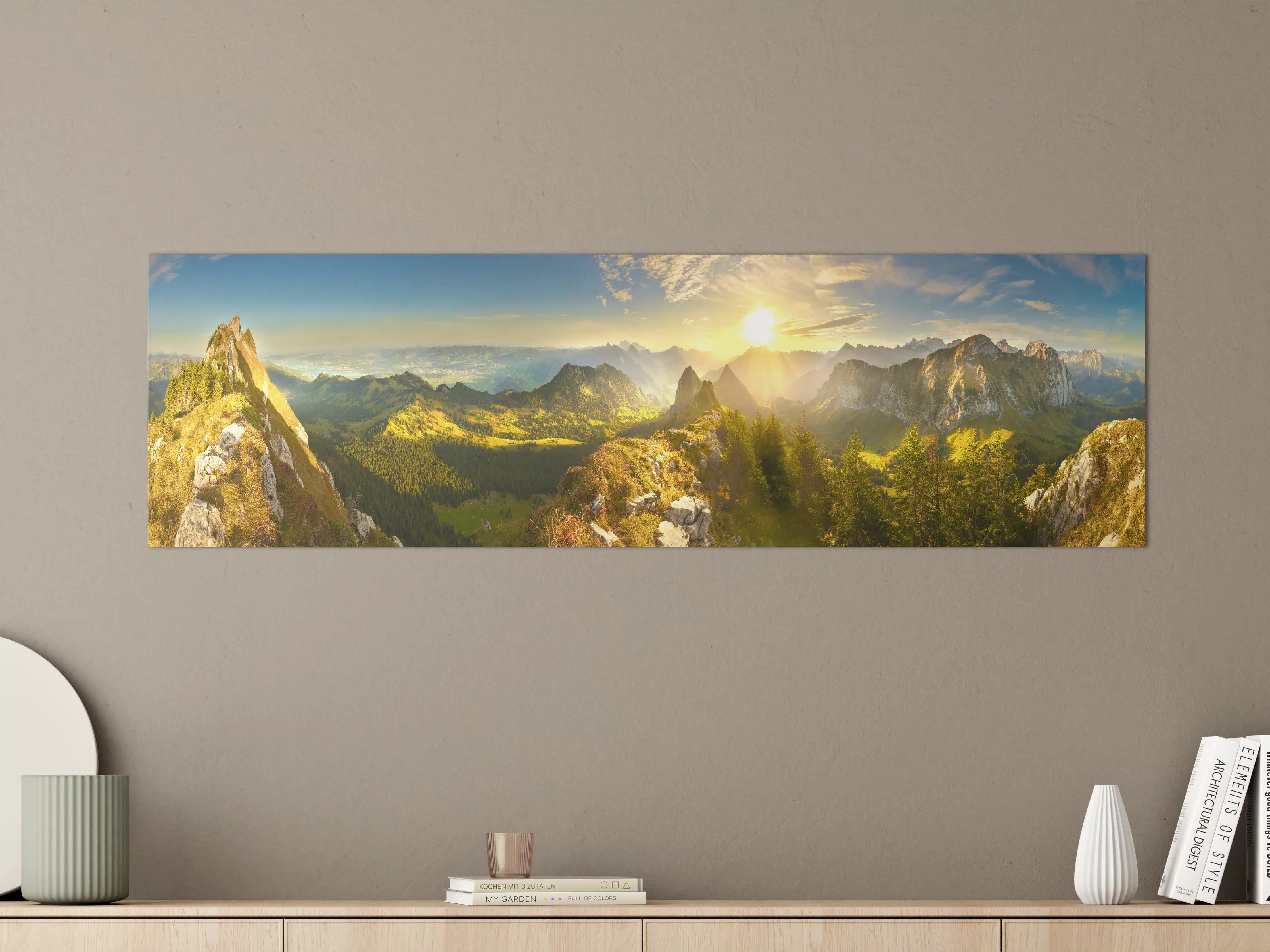 Große Wandbilder - Sonnenaufgang über Schweizer Tal