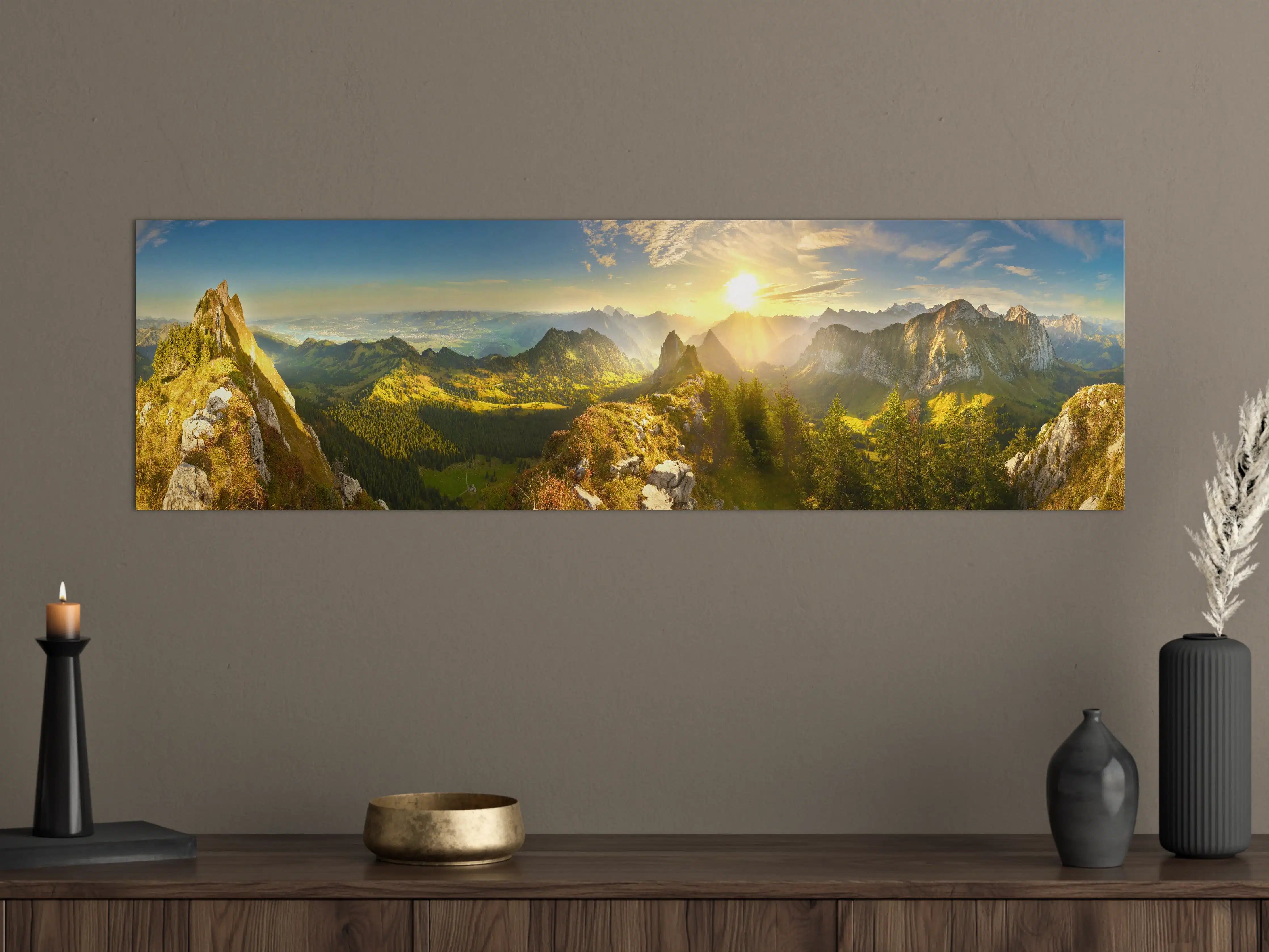 Große Wandbilder - Sonnenaufgang über Schweizer Tal