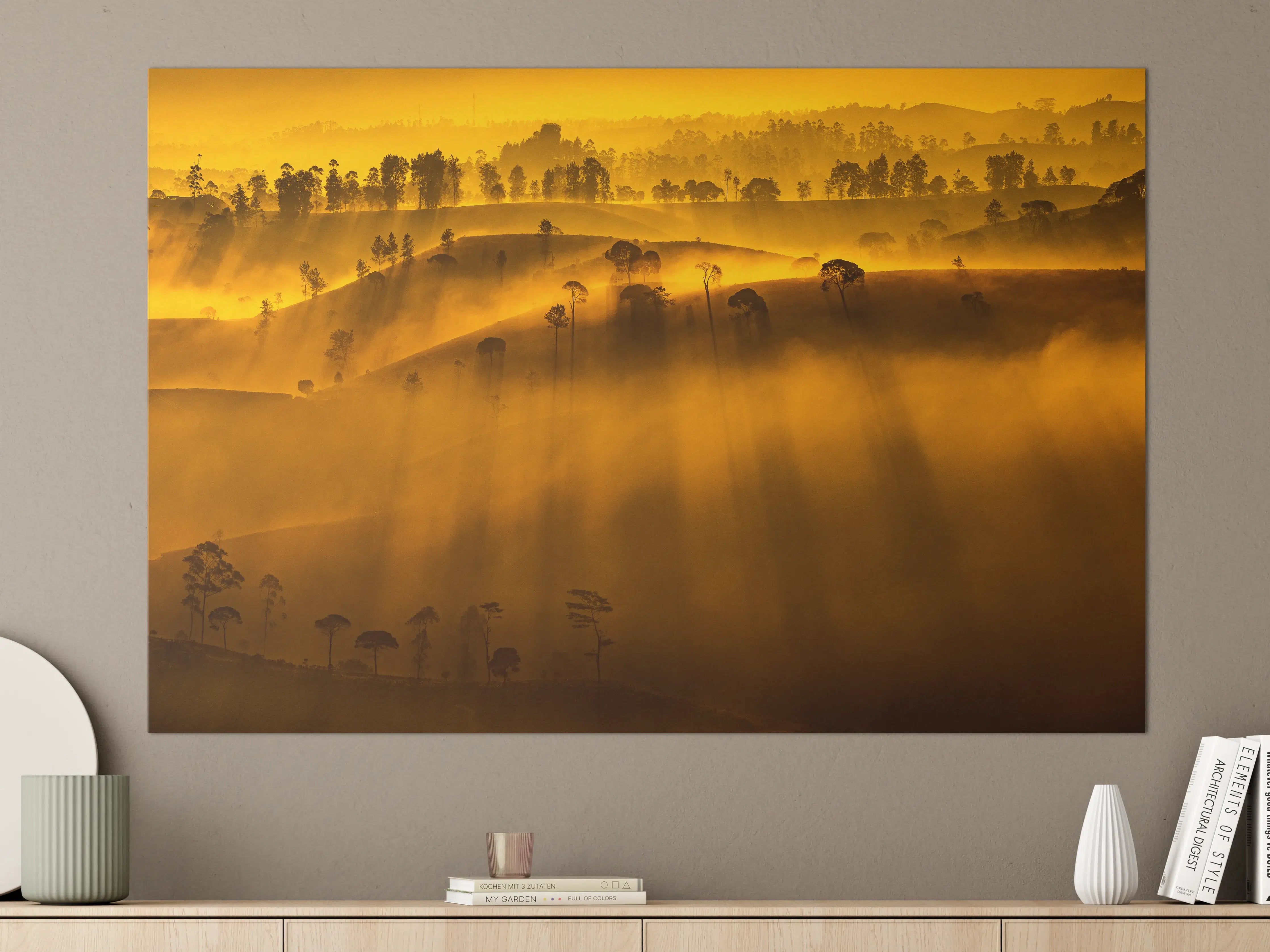 Große Wandbilder - Sonnenaufgang über dem goldenen Hügelland