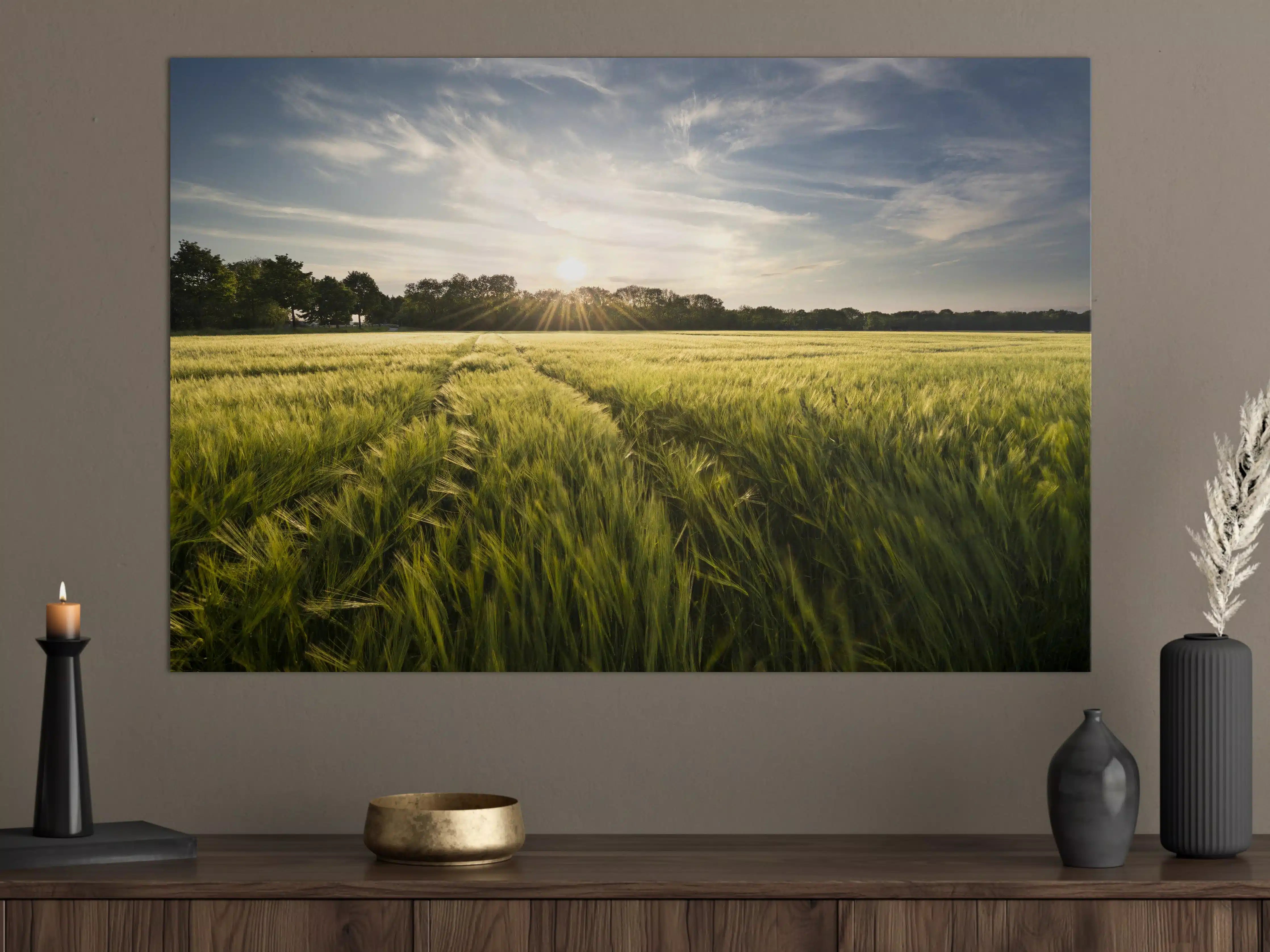 Große Wandbilder - Sonnenaufgang über einem grünen Feld
