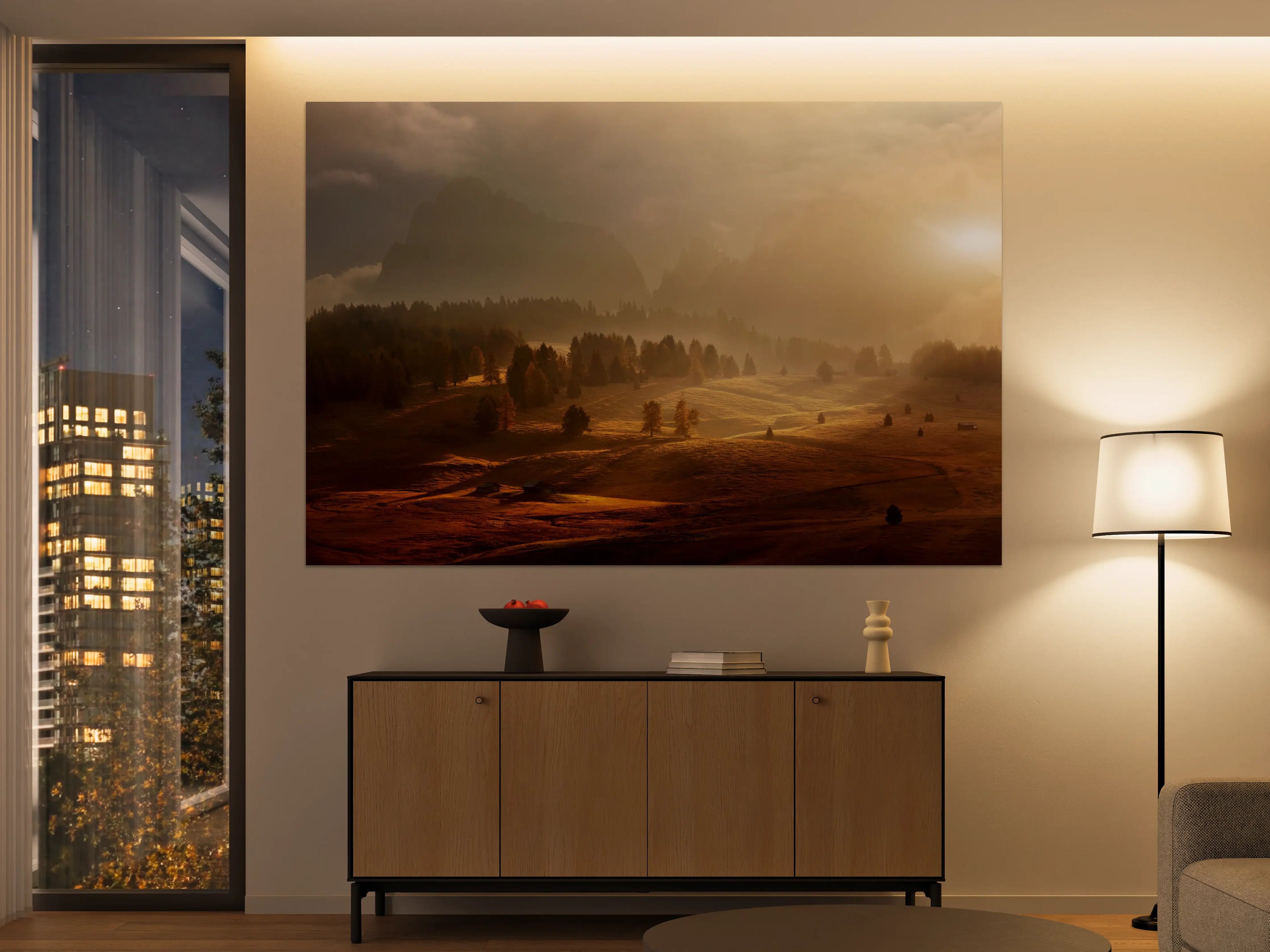 Große Wandbilder - Sonnenaufgang über einer Berglandschaft