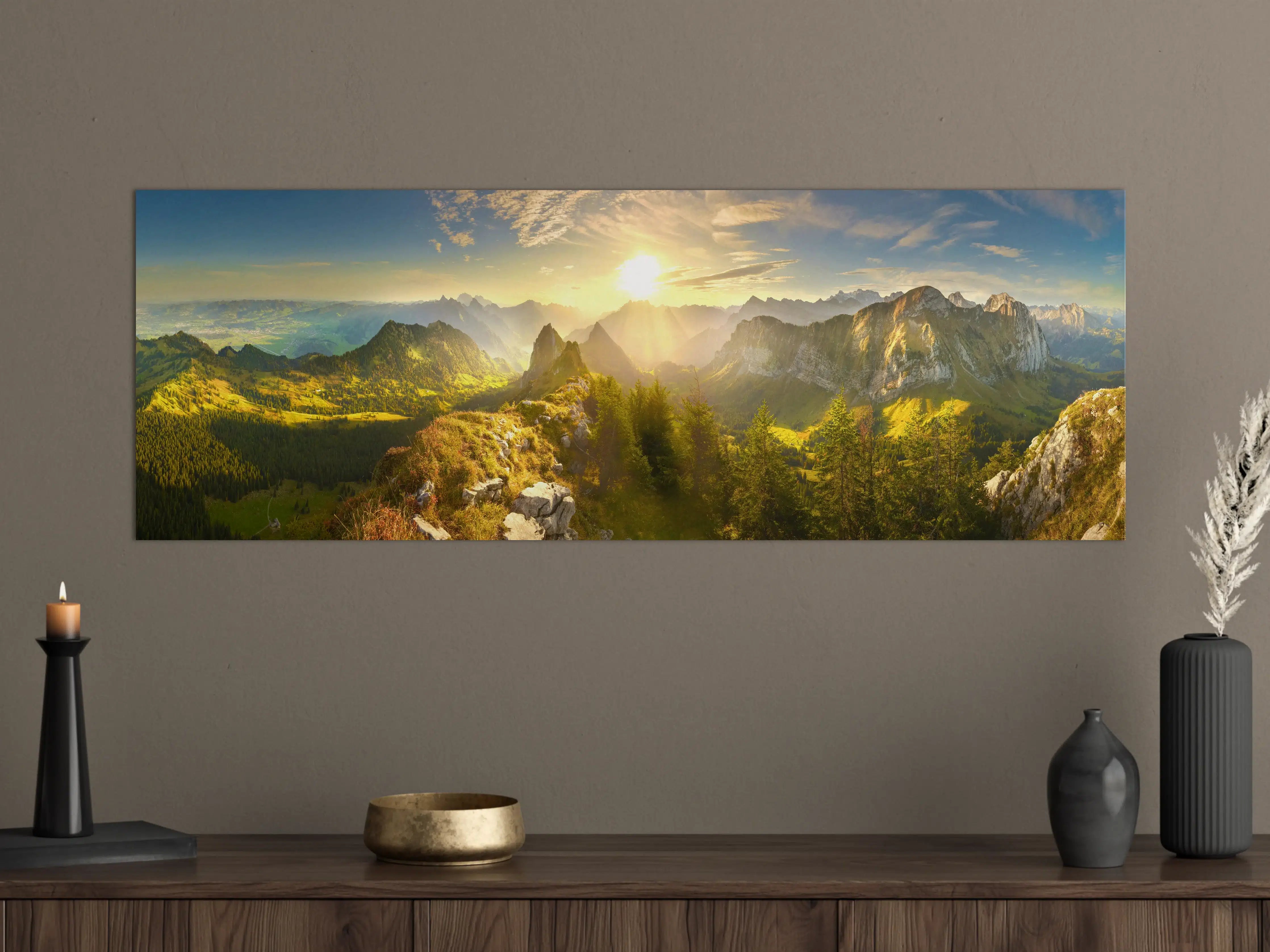 Große Wandbilder - Sonnenaugang über Schweizer Alpen