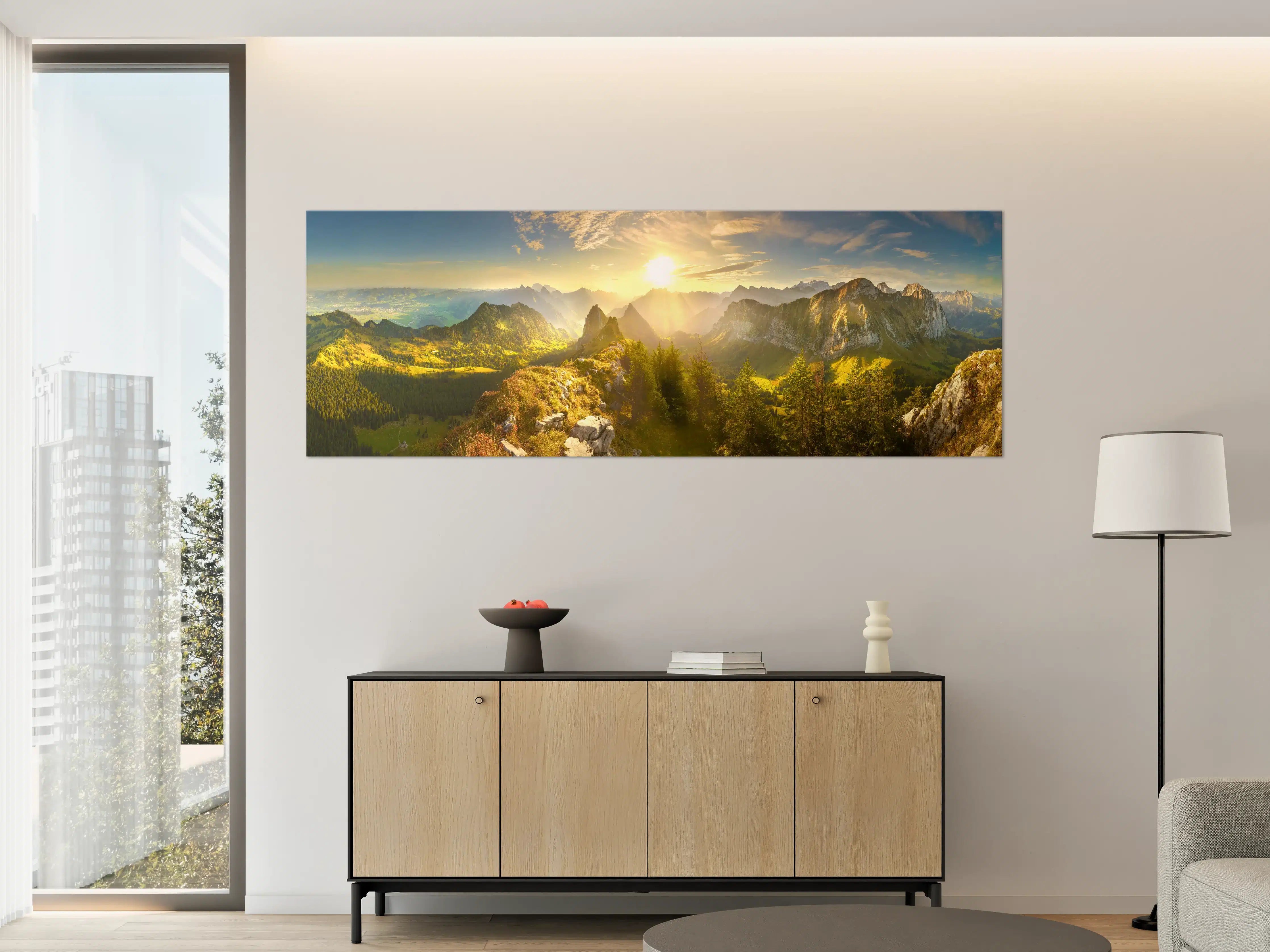 Große Wandbilder - Sonnenaugang über Schweizer Alpen