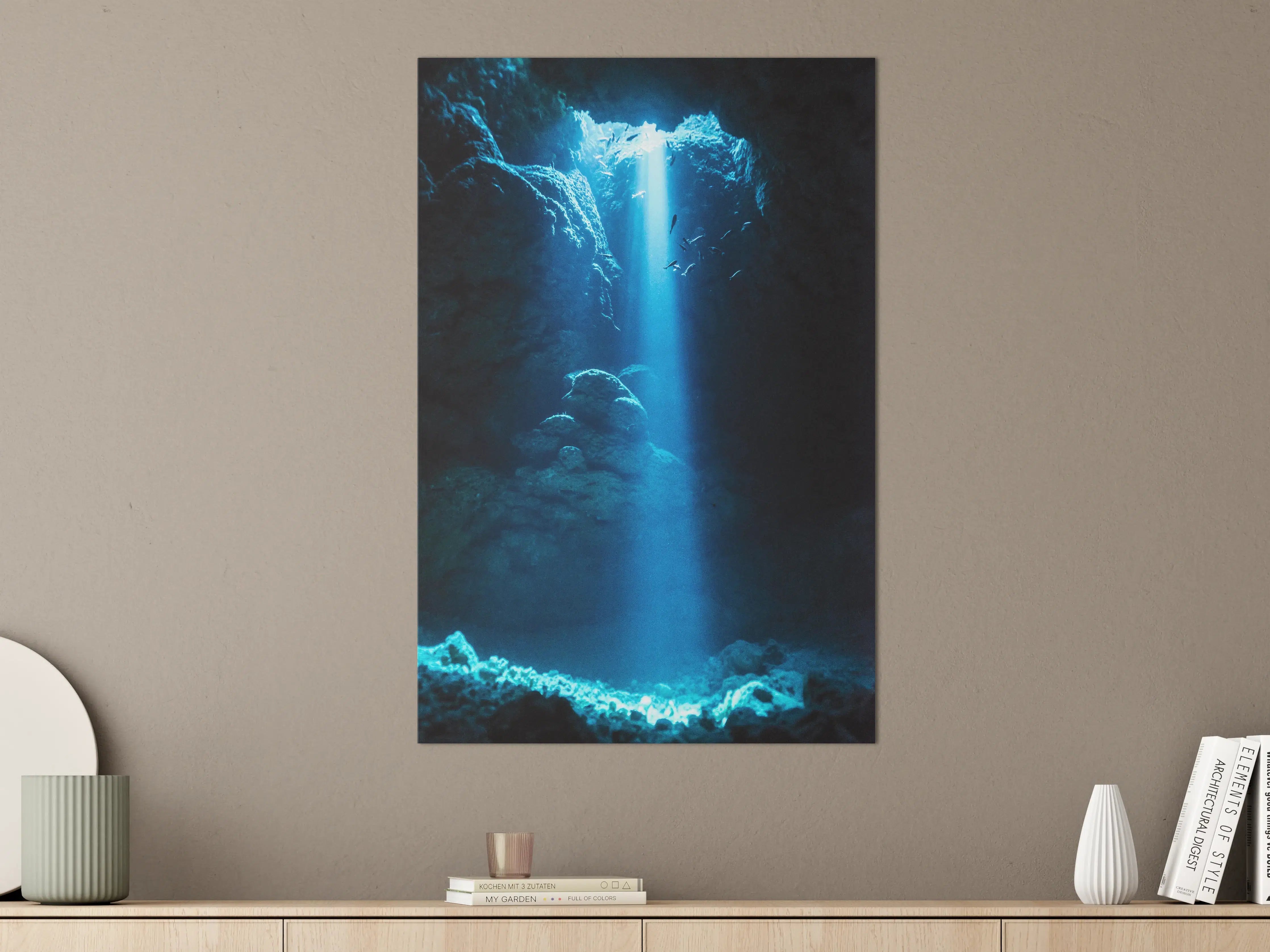 Große Wandbilder - Sonnenstrahl in die Unterwasserhöhle im japanischen Ozean