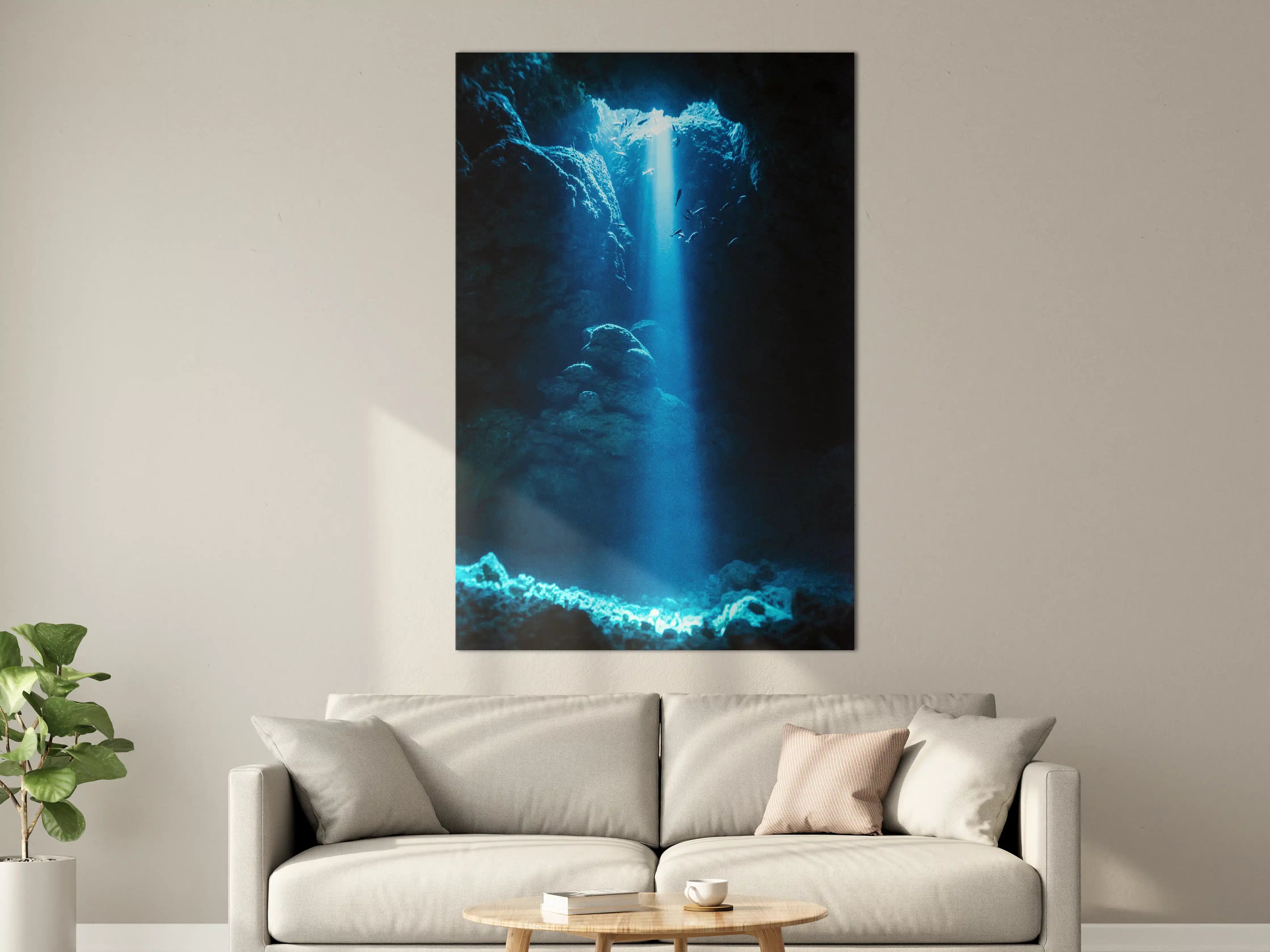 Große Wandbilder - Sonnenstrahl in die Unterwasserhöhle im japanischen Ozean