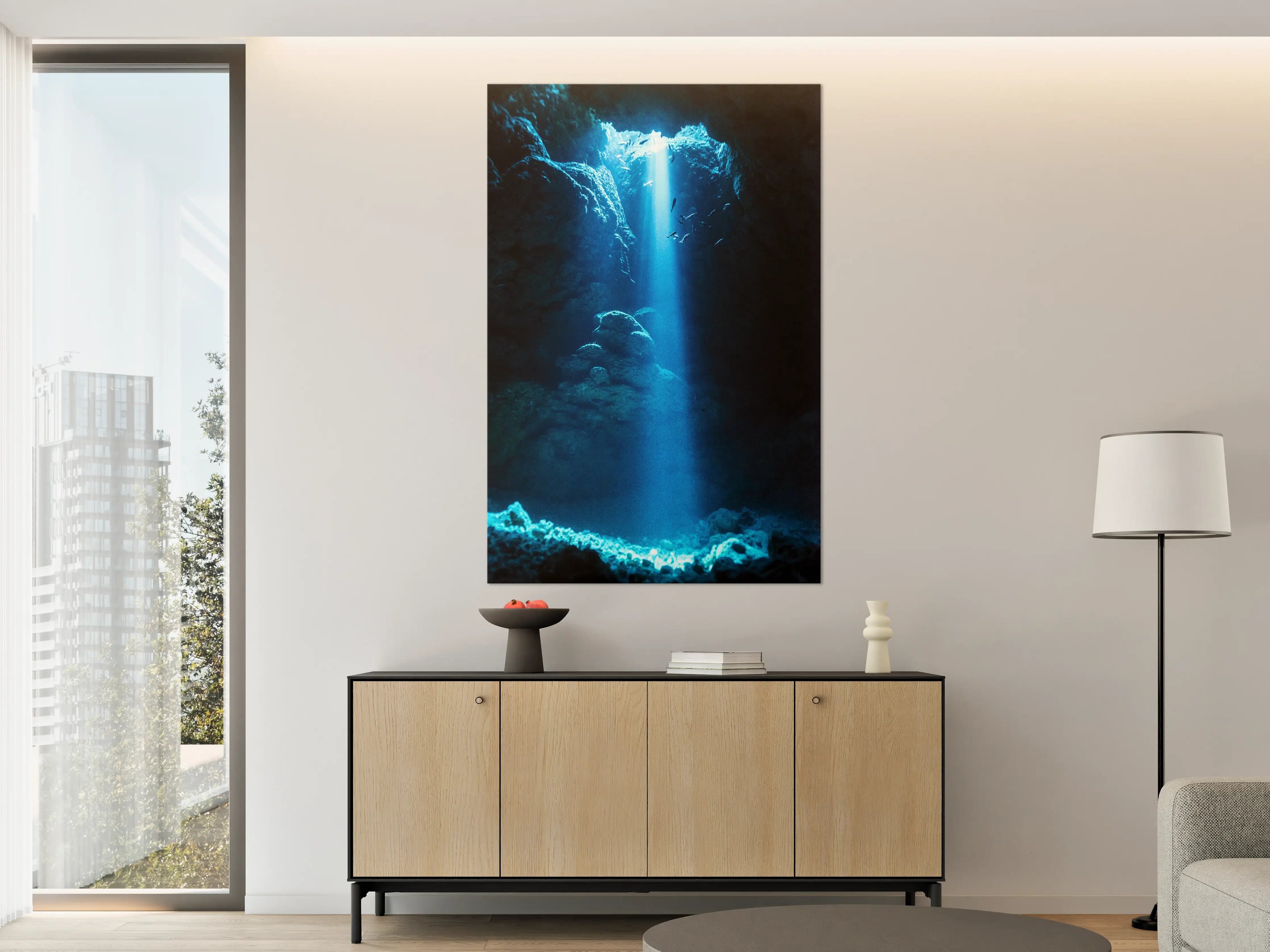 Große Wandbilder - Sonnenstrahl in die Unterwasserhöhle im japanischen Ozean