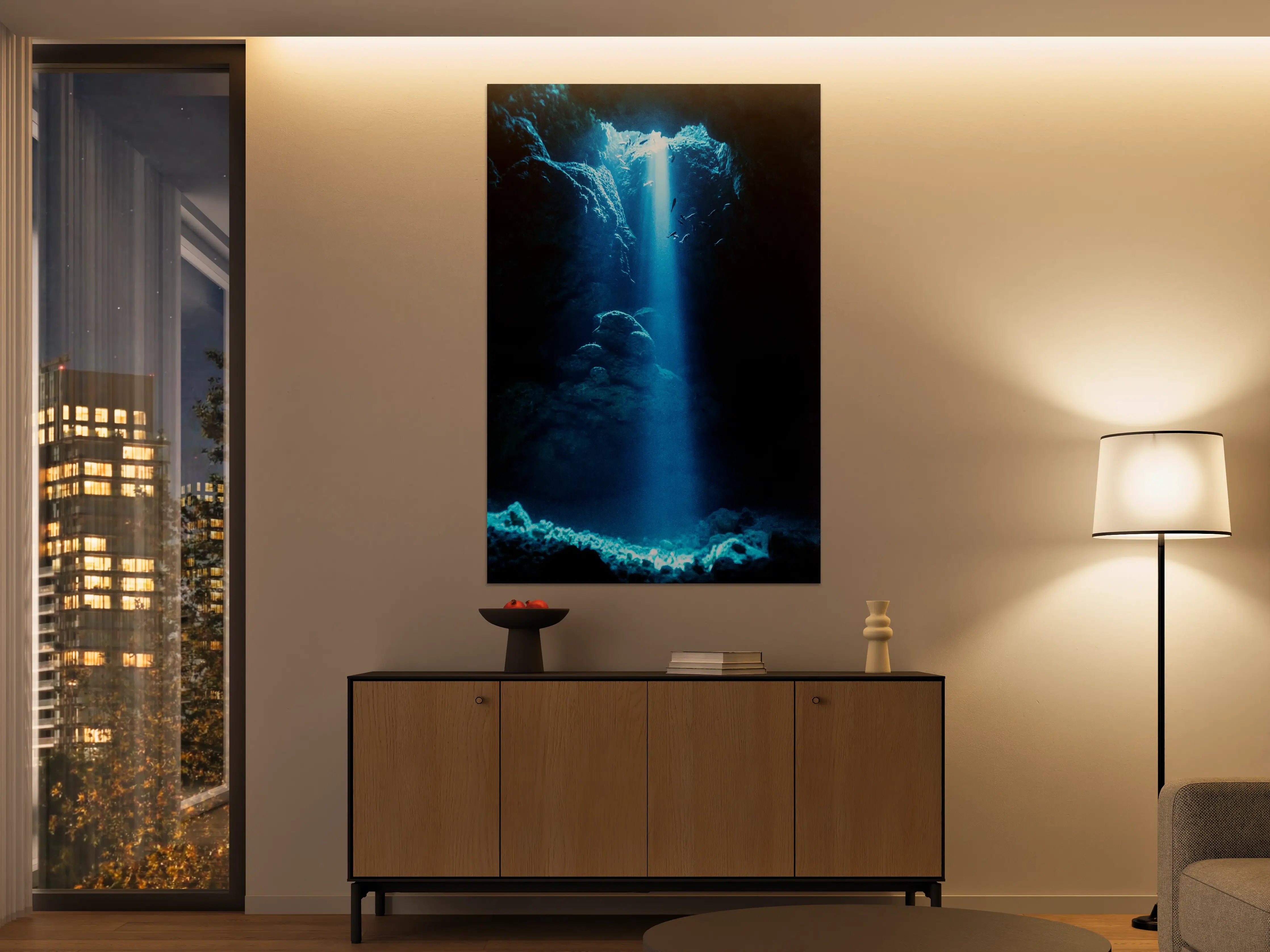 Große Wandbilder - Sonnenstrahl in die Unterwasserhöhle im japanischen Ozean