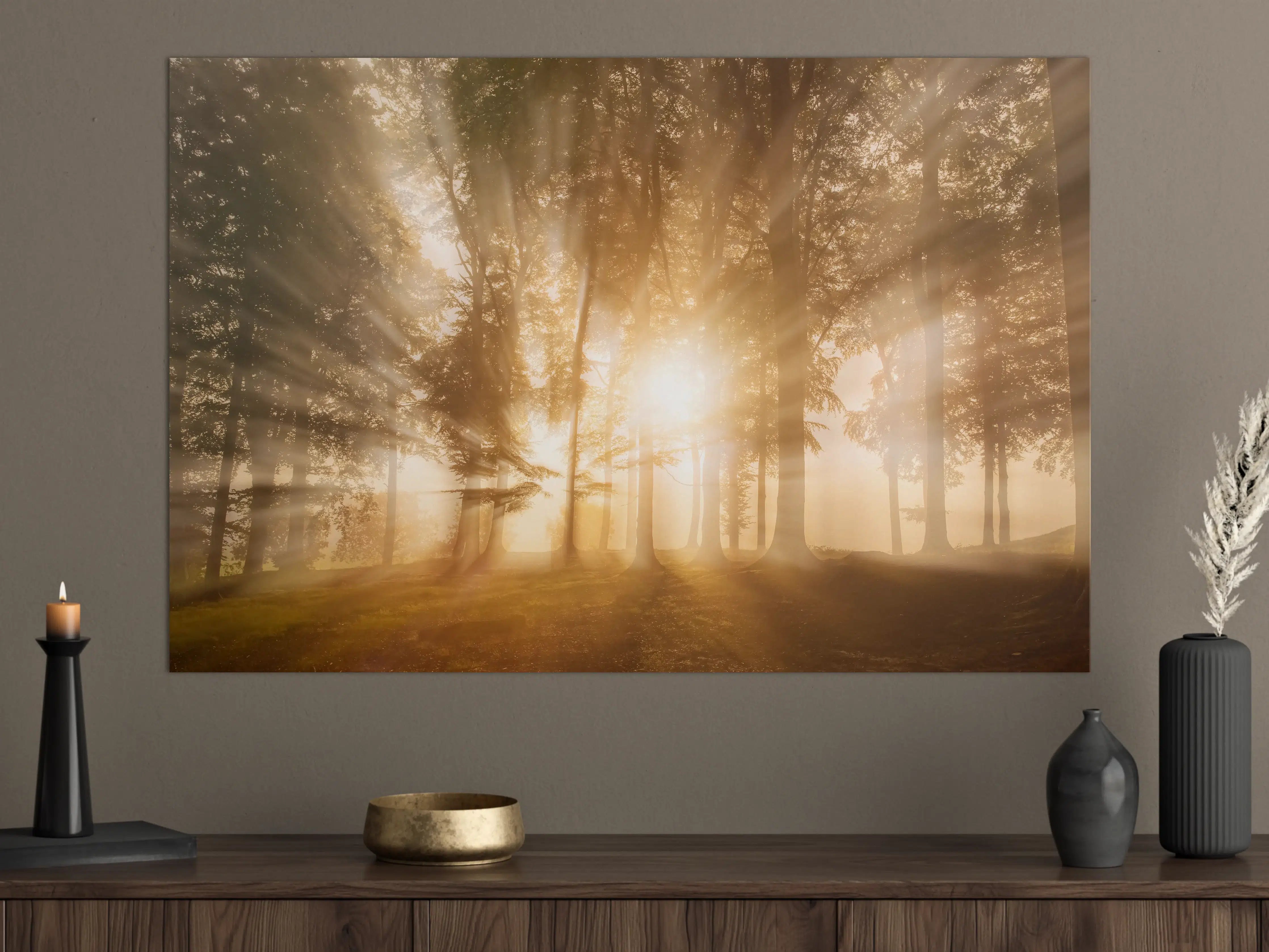 Große Wandbilder - Sonnenstrahlen durch den Wald