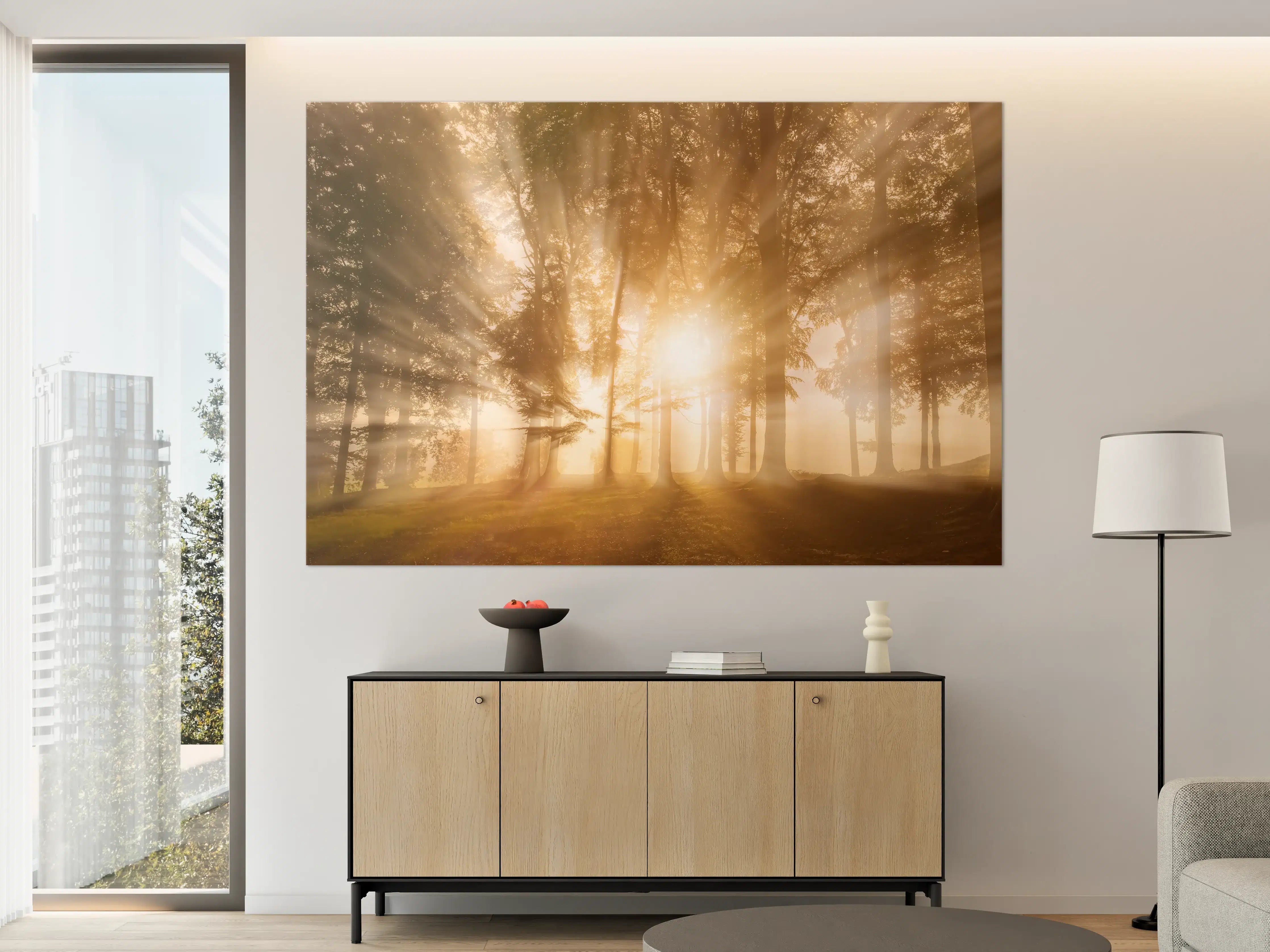 Große Wandbilder - Sonnenstrahlen durch den Wald