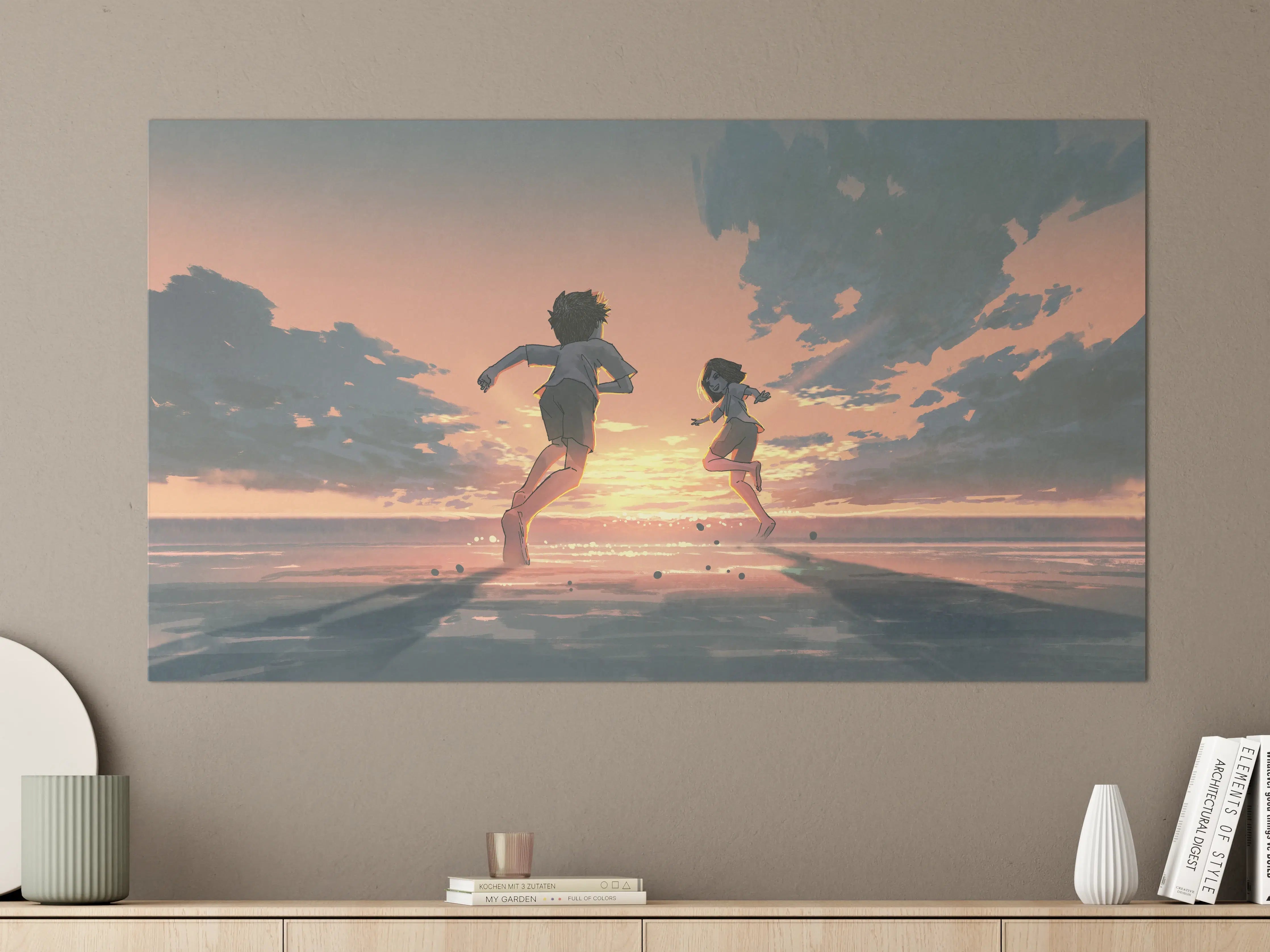 Große Wandbilder - Sonnenuntergang Kinder Silhouetten