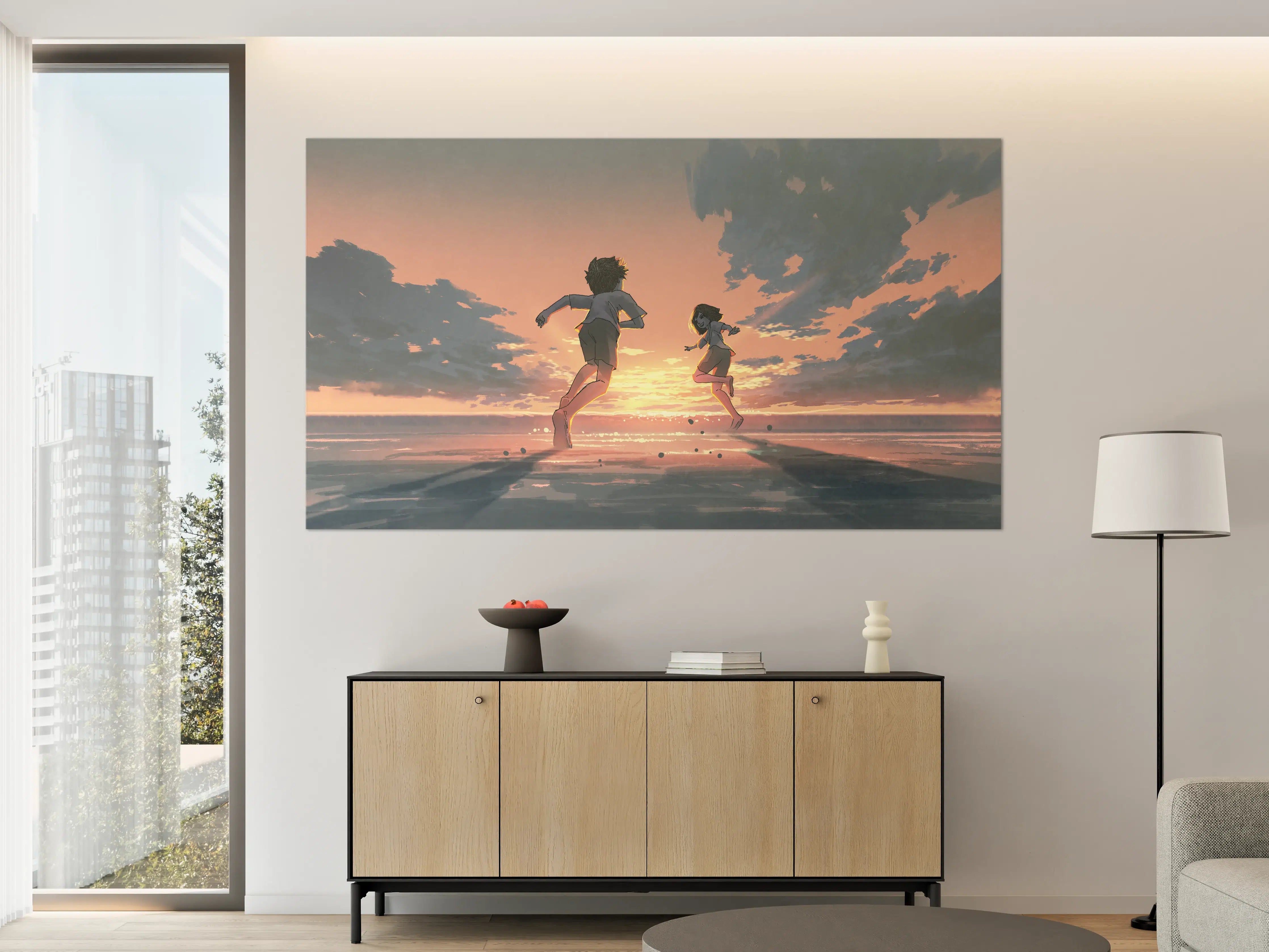 Große Wandbilder - Sonnenuntergang Kinder Silhouetten