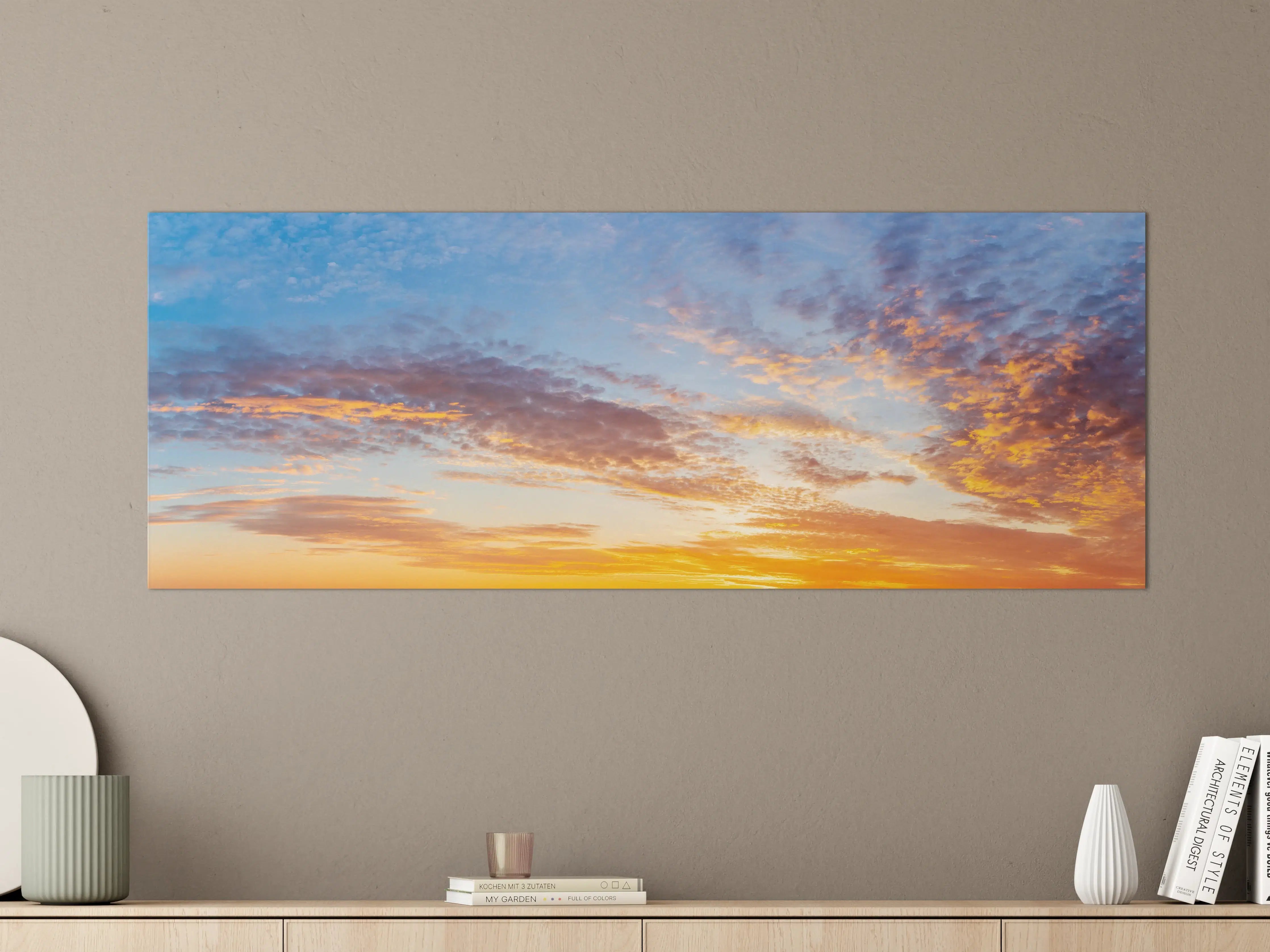 Große Wandbilder - Sonnenuntergang Panorama Blau-Orange