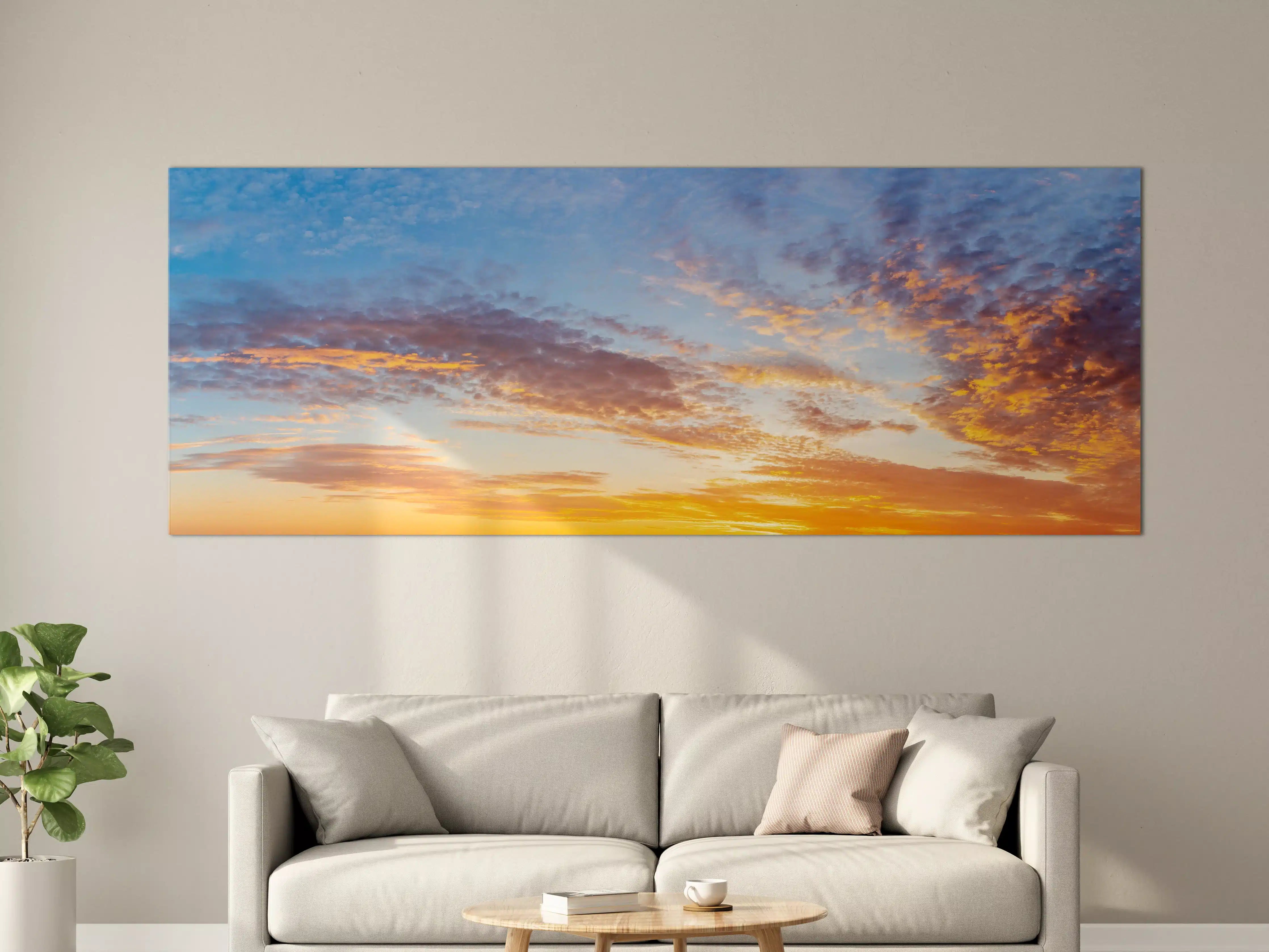 Große Wandbilder - Sonnenuntergang Panorama Blau-Orange