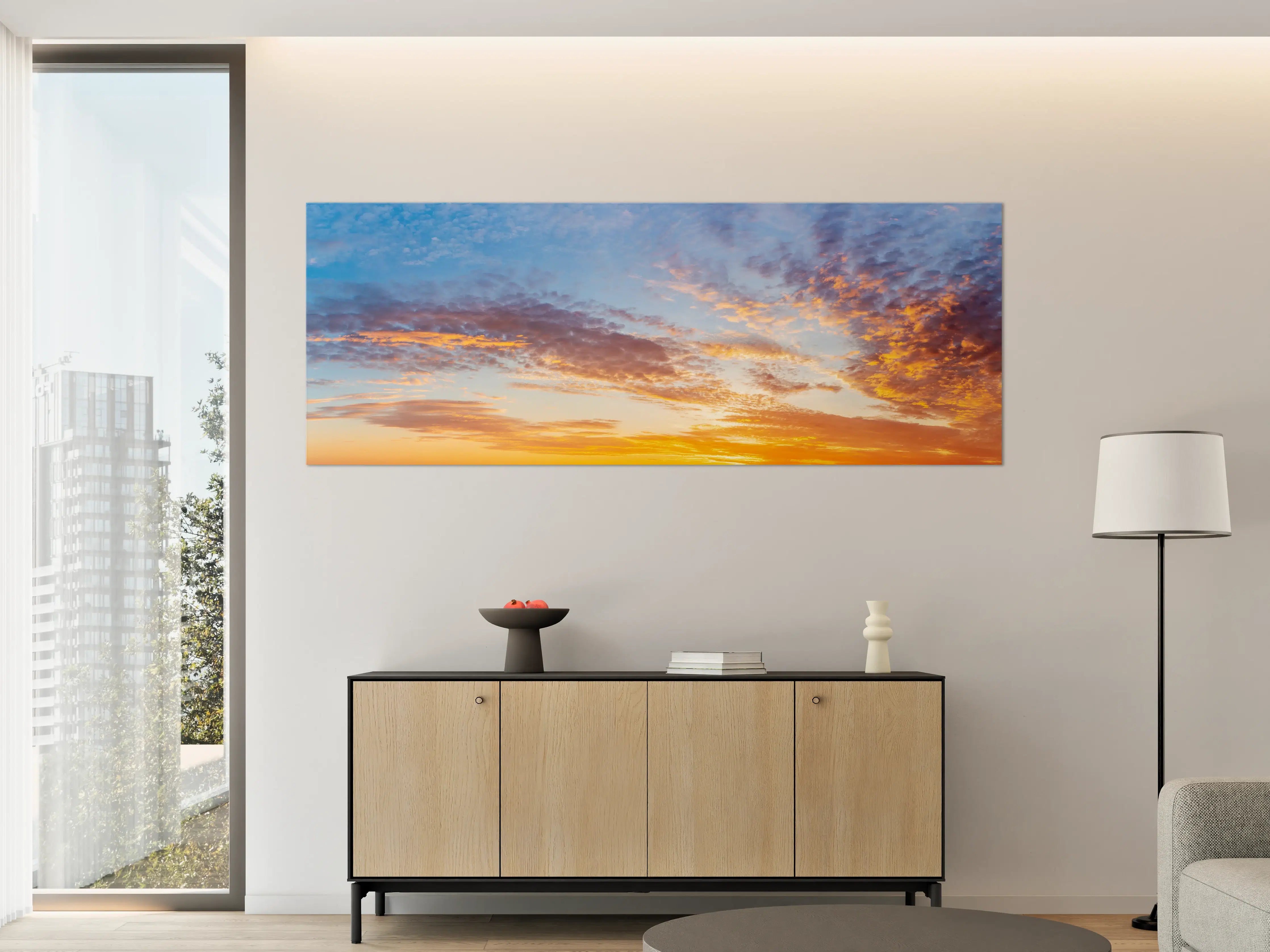 Große Wandbilder - Sonnenuntergang Panorama Blau-Orange