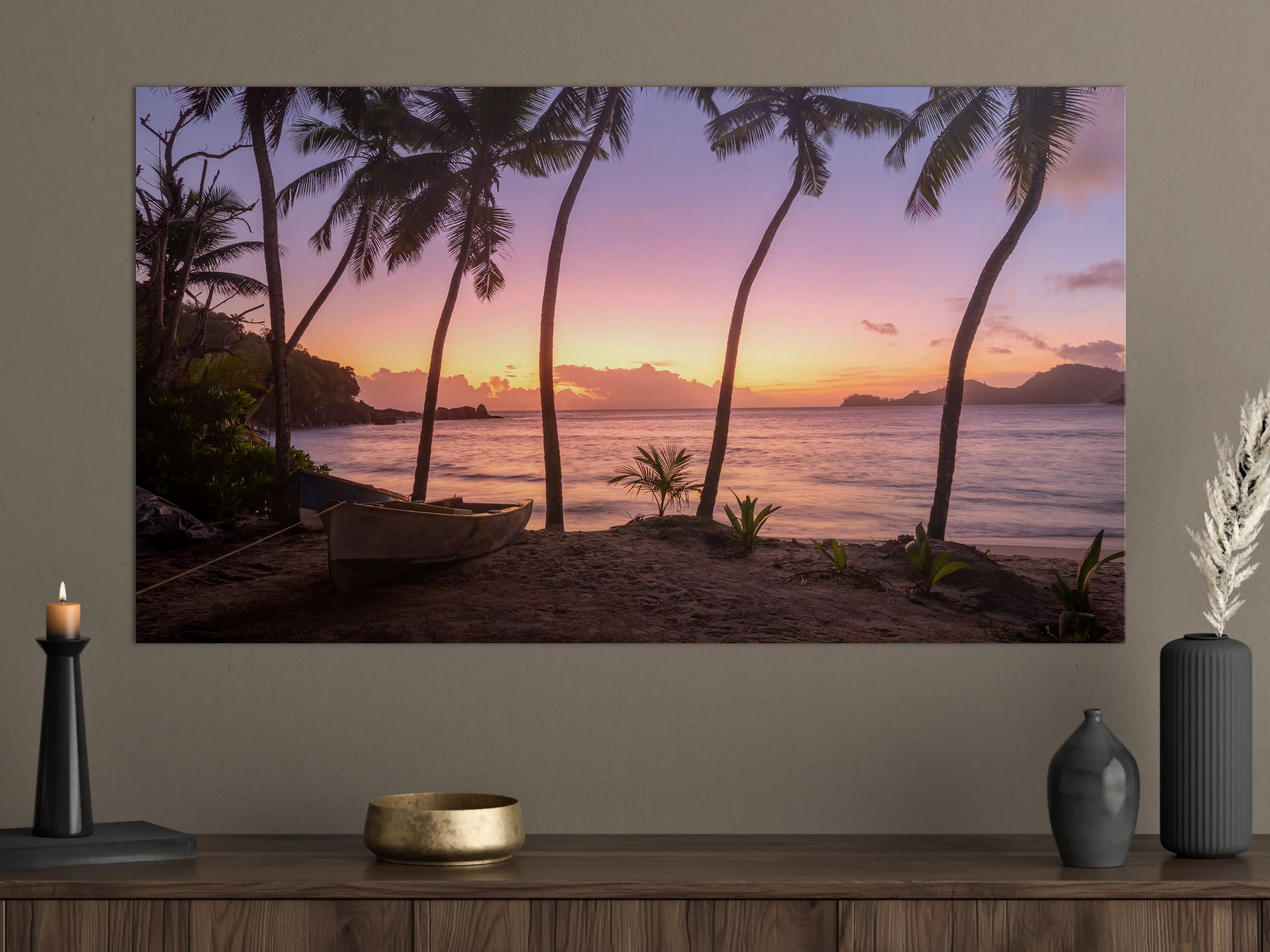 Große Wandbilder - Sonnenuntergang am Strand Anse Takamaka