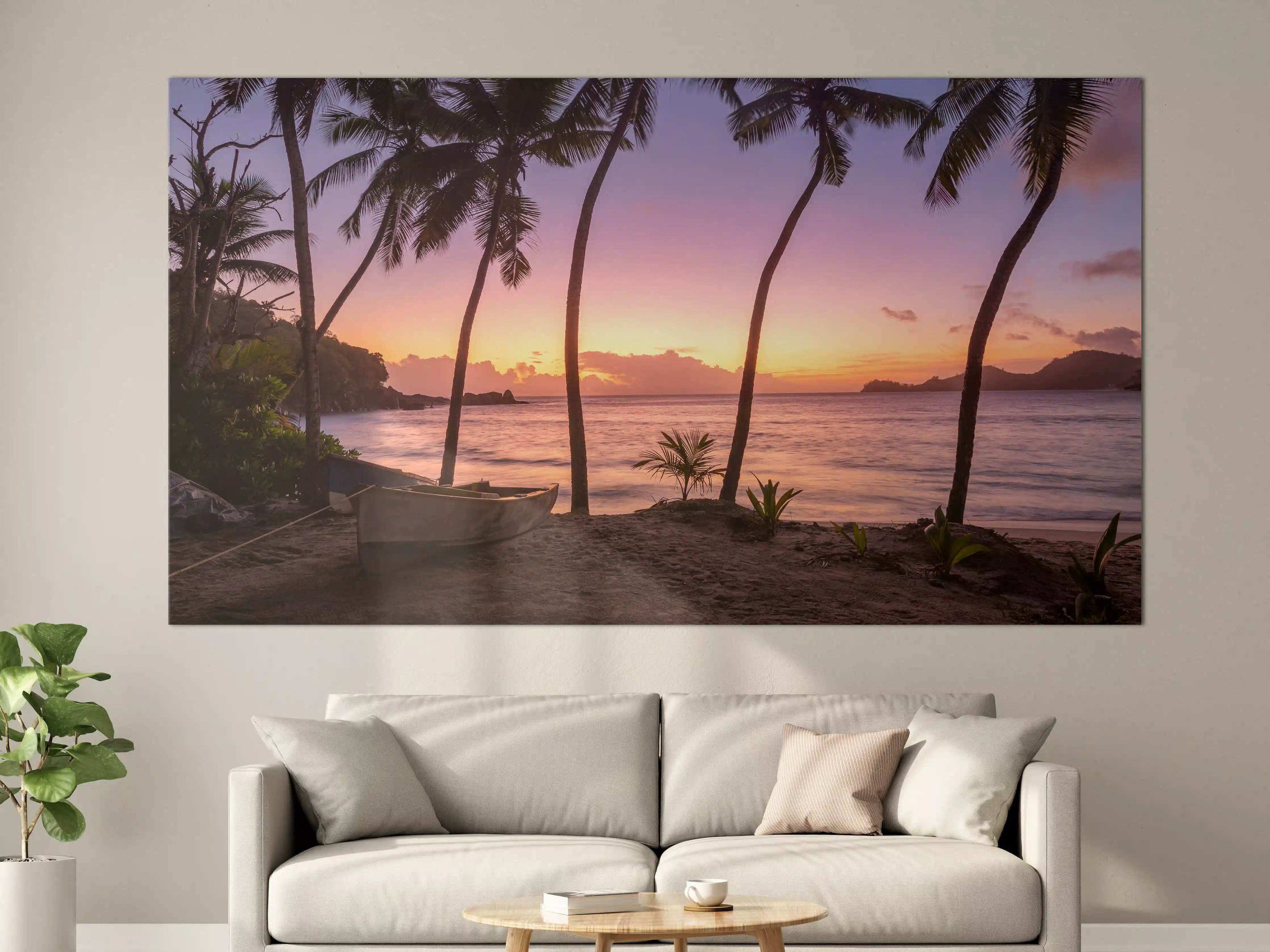 Große Wandbilder - Sonnenuntergang am Strand Anse Takamaka