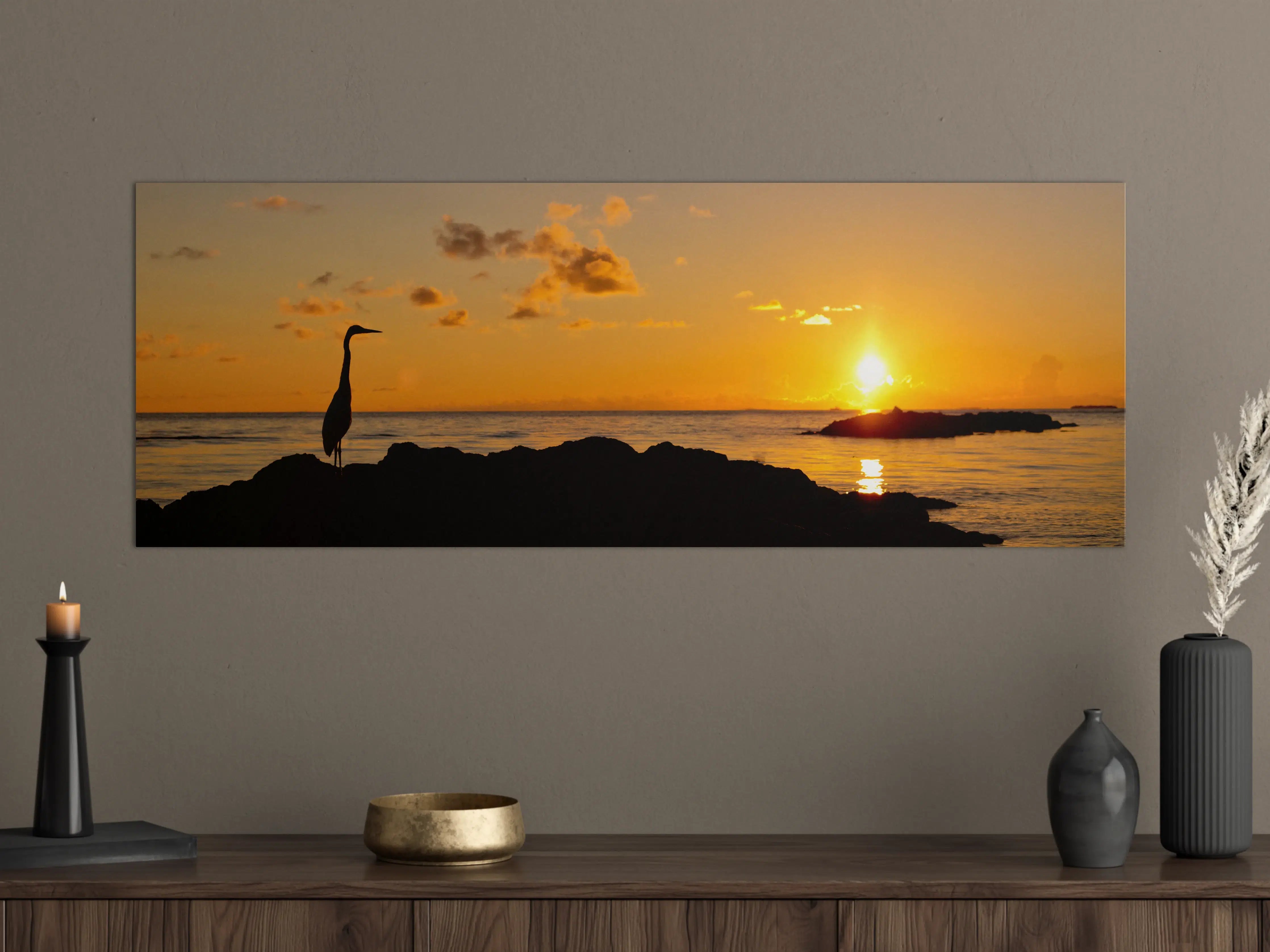 Große Wandbilder - Sonnenuntergang am Strand mit Krabbe