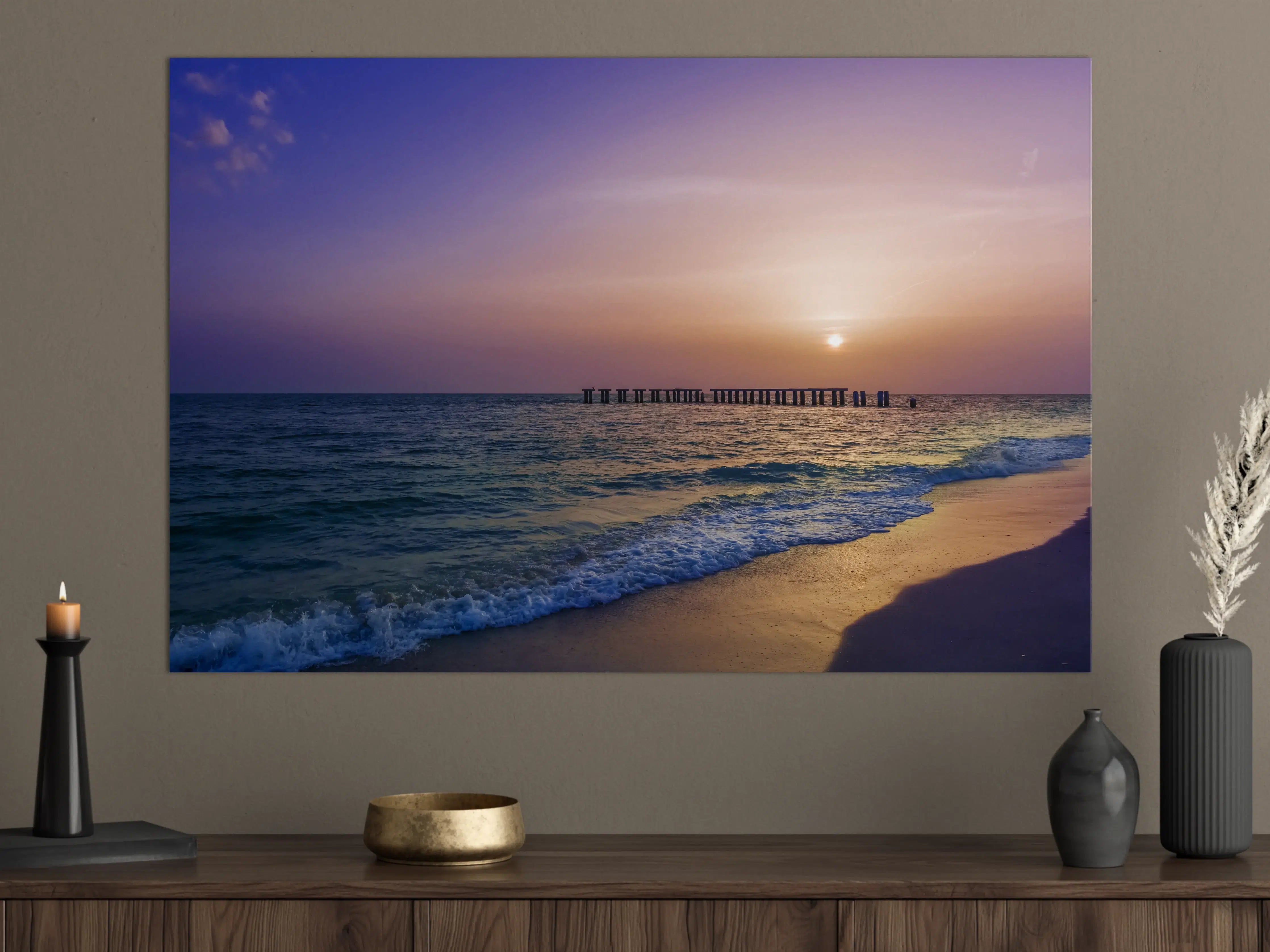 Große Wandbilder - Sonnenuntergang am Strand mit Pier