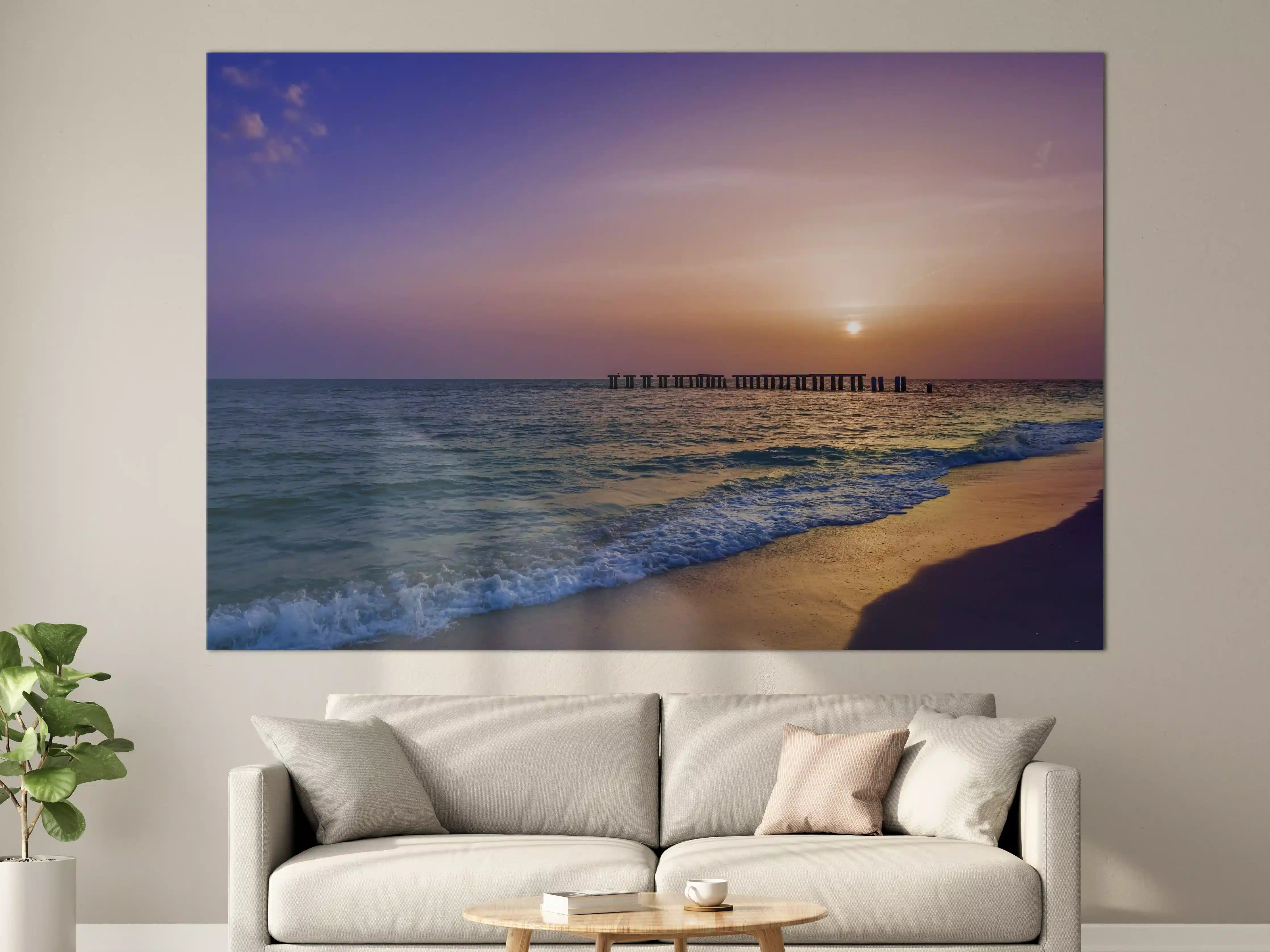 Große Wandbilder - Sonnenuntergang am Strand mit Pier