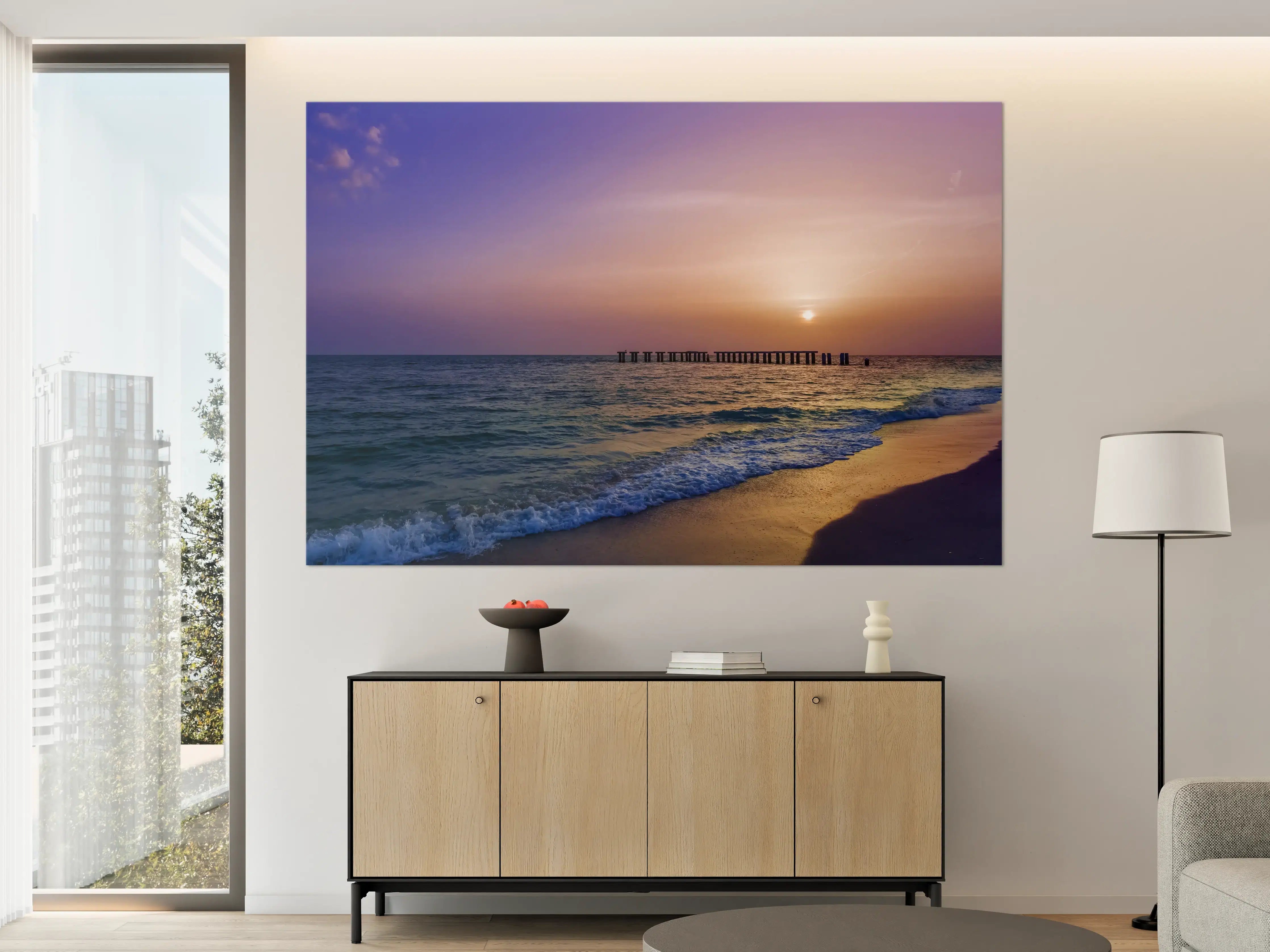 Große Wandbilder - Sonnenuntergang am Strand mit Pier