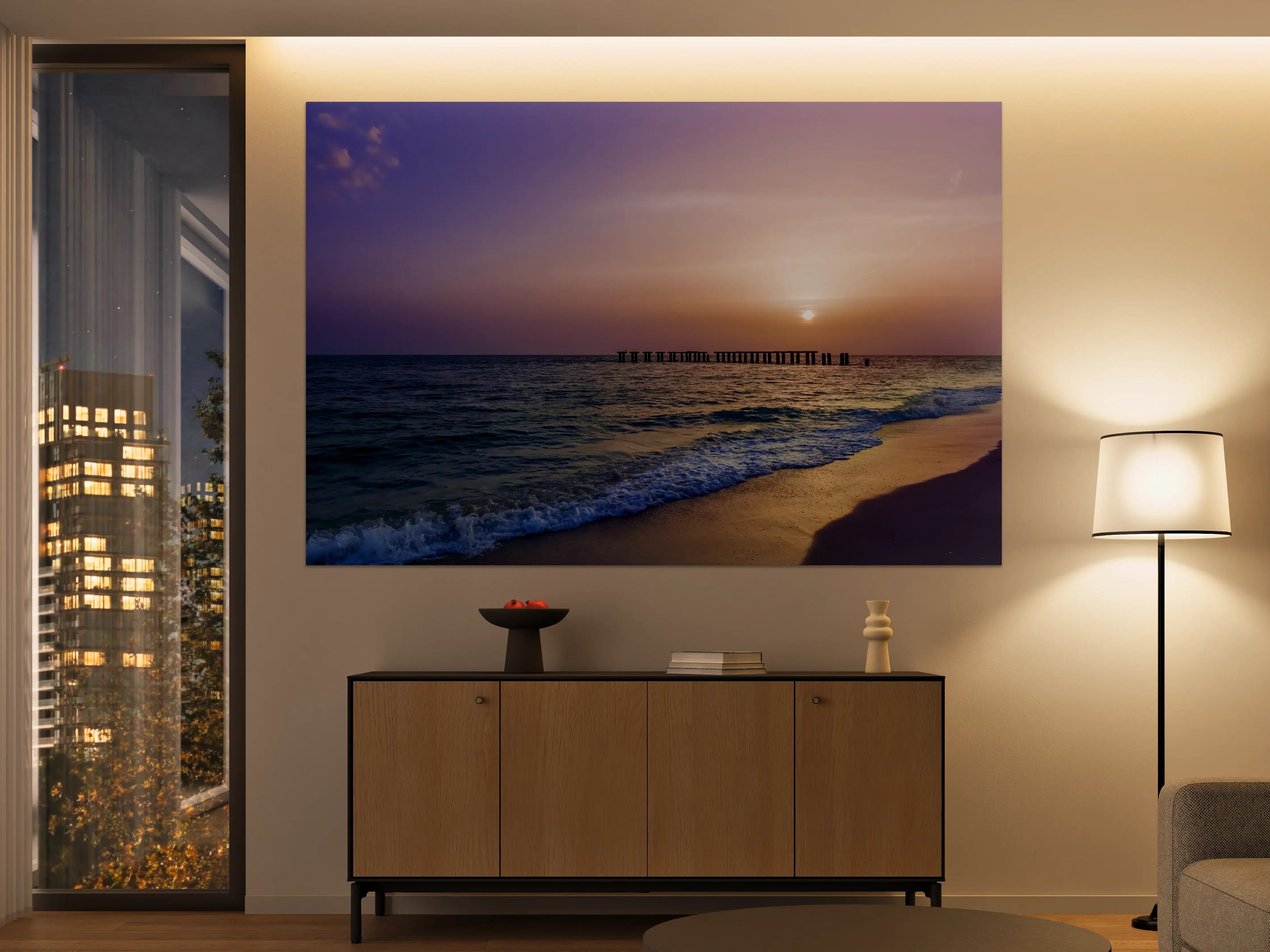 Große Wandbilder - Sonnenuntergang am Strand mit Pier
