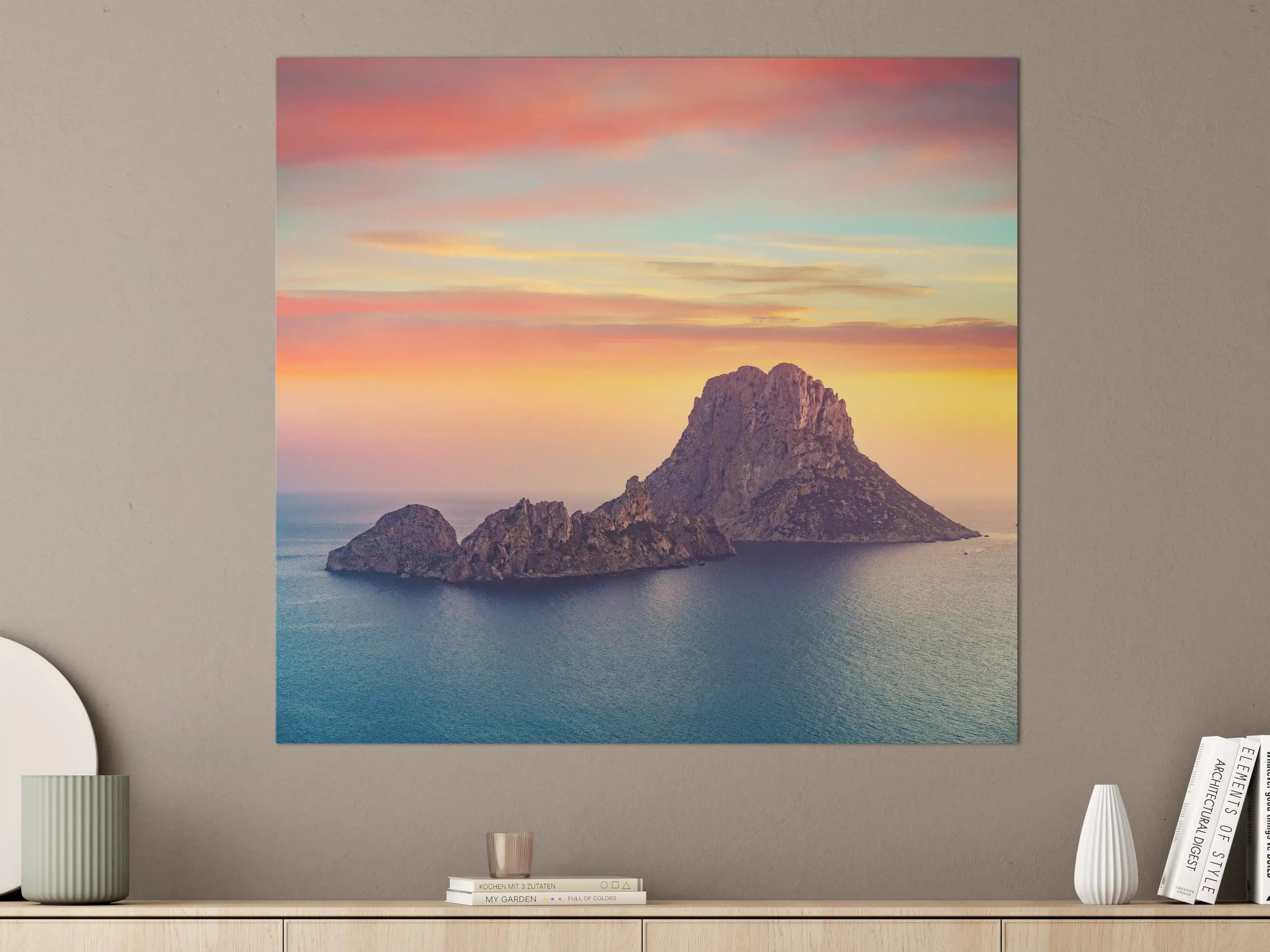 Große Wandbilder - Sonnenuntergang auf der Insel Es Vedra auf den Balearen