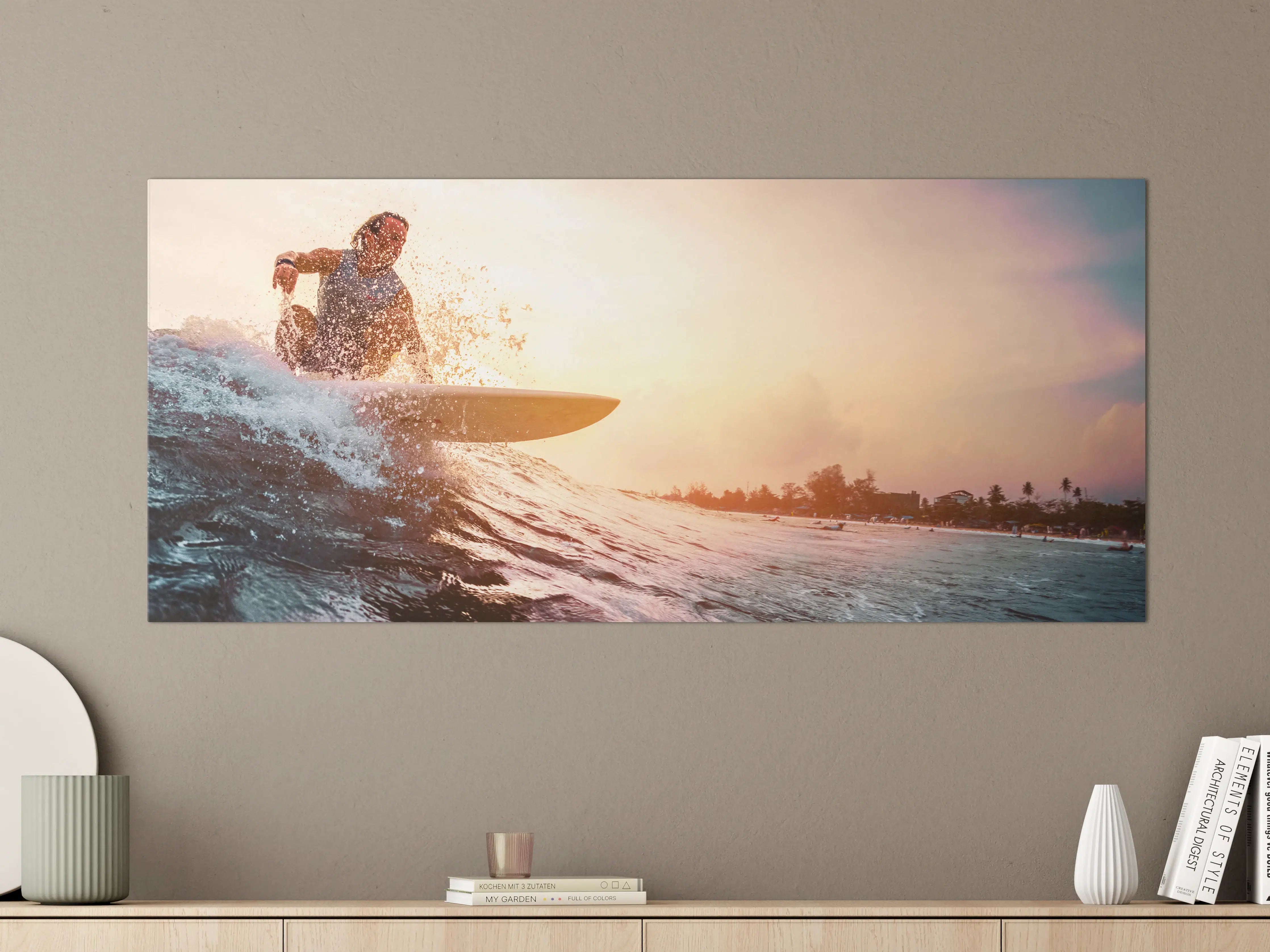 Große Wandbilder - Sonnenuntergang beim Surfen