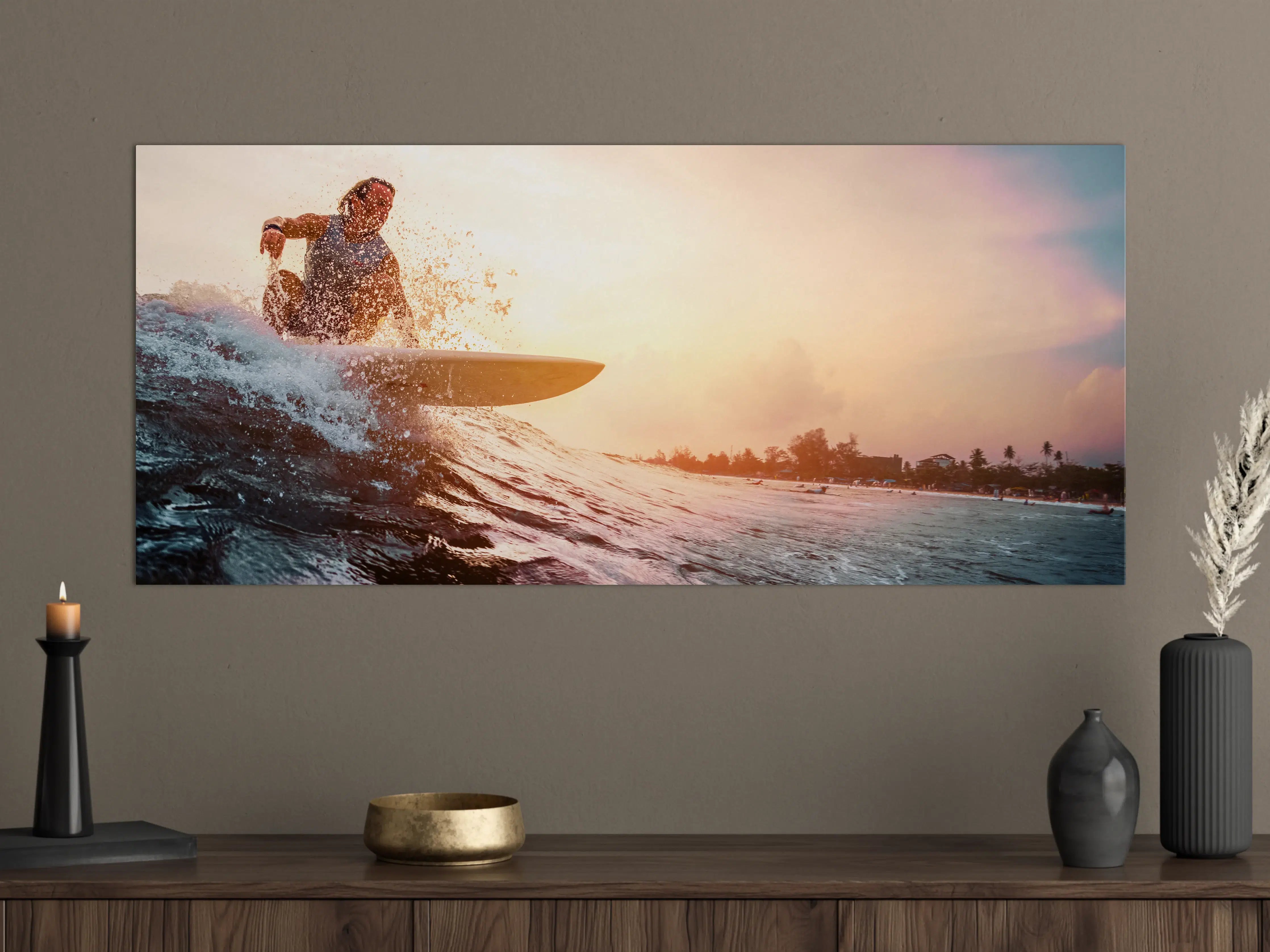 Große Wandbilder - Sonnenuntergang beim Surfen
