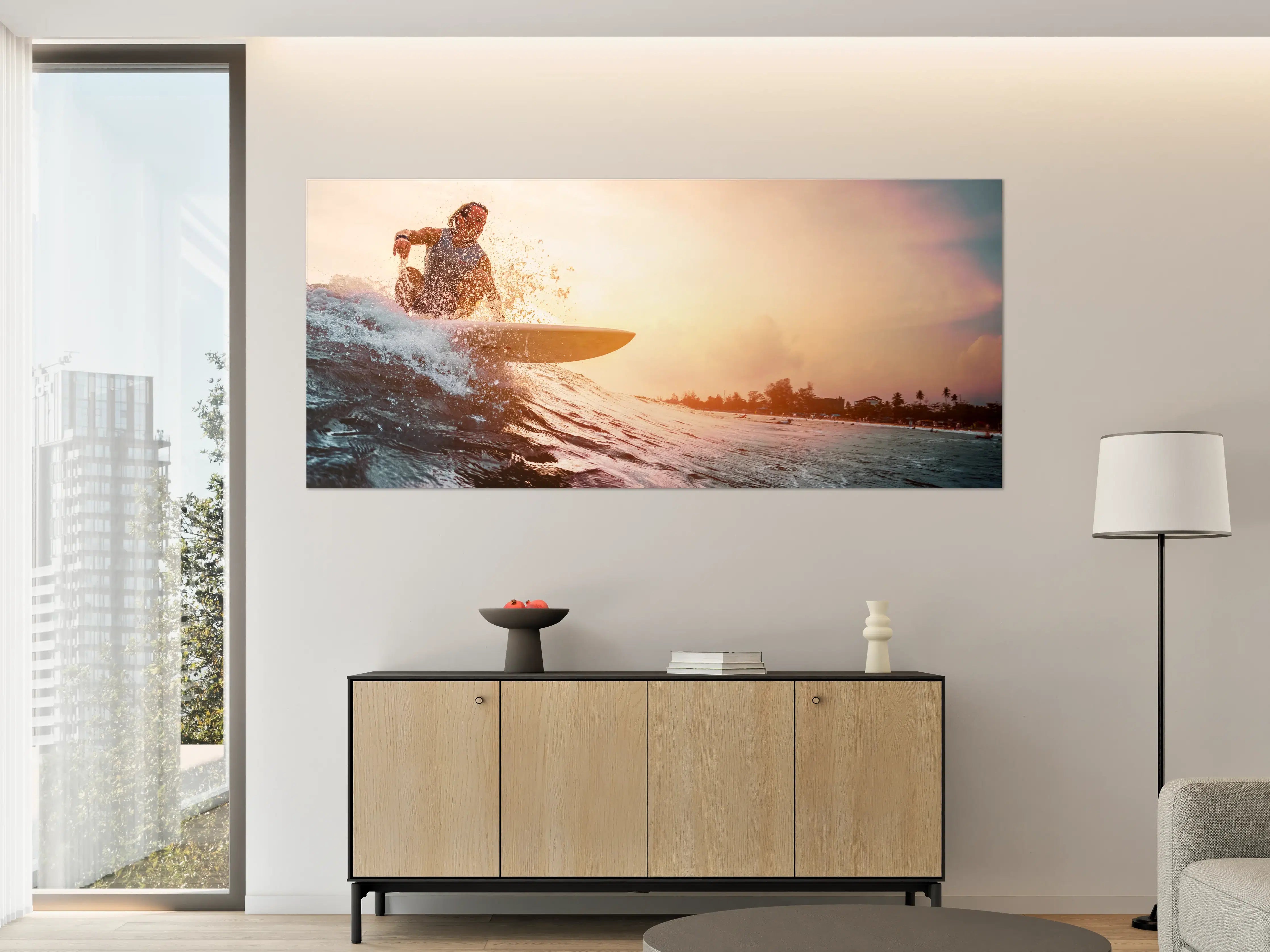 Große Wandbilder - Sonnenuntergang beim Surfen